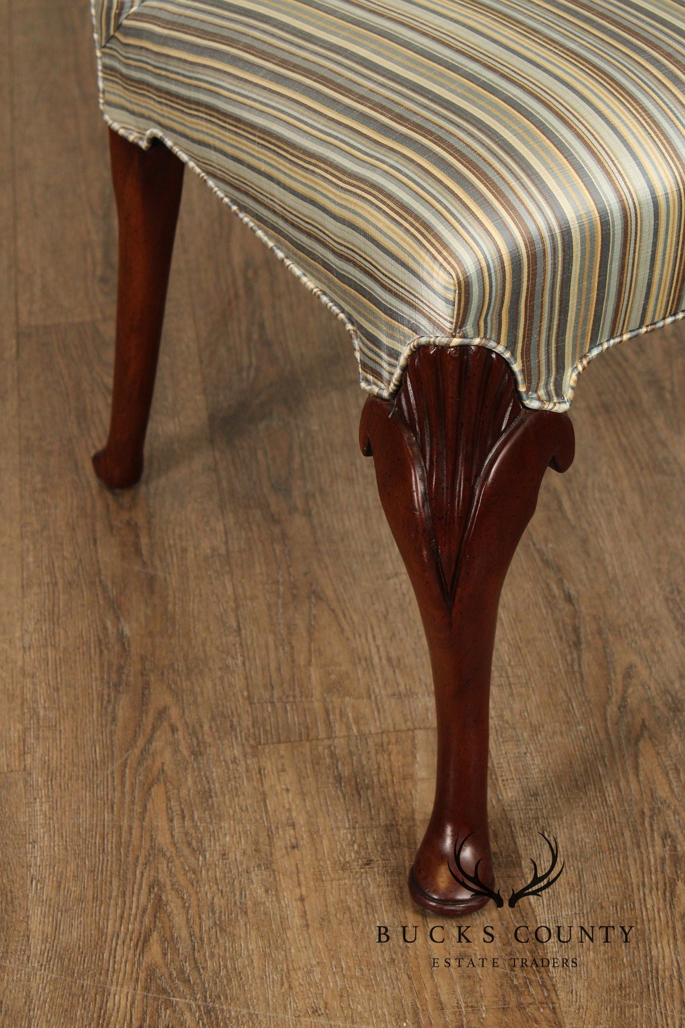 Queen Anne Style Pair of Carved Mahogany Upholstered Side Chairs