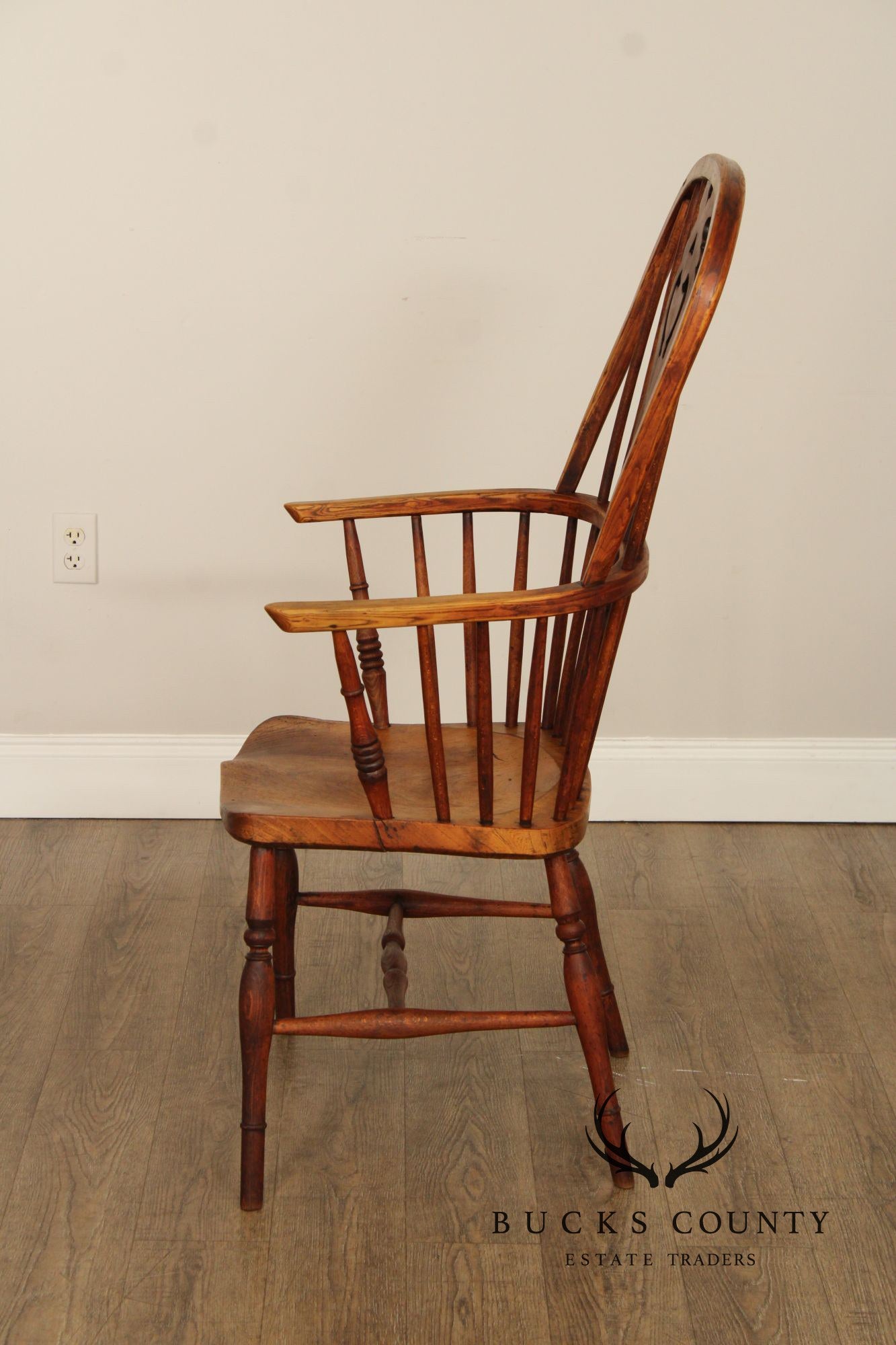 Antique Windsor Style High Back Armchair With Saddle Seat