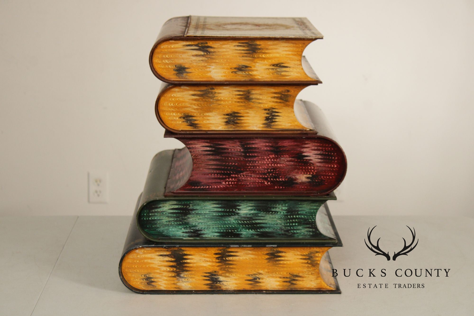 Vintage Italian Tole Wear Faux Stacked Book Side Table