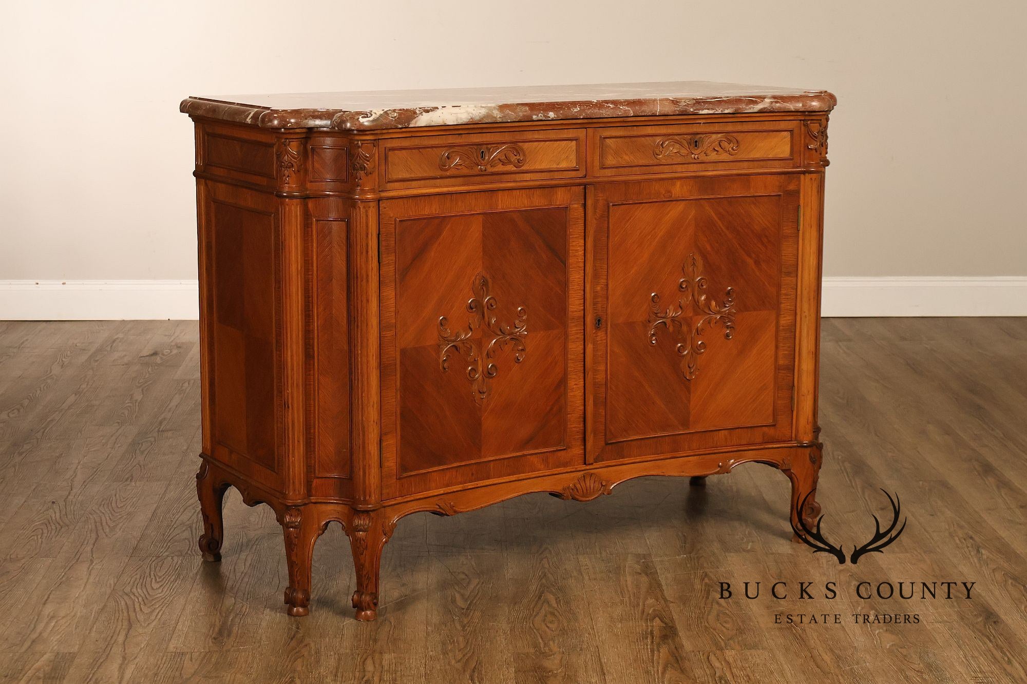 1920's French Louis XV Style Satinwood Marble Top Server