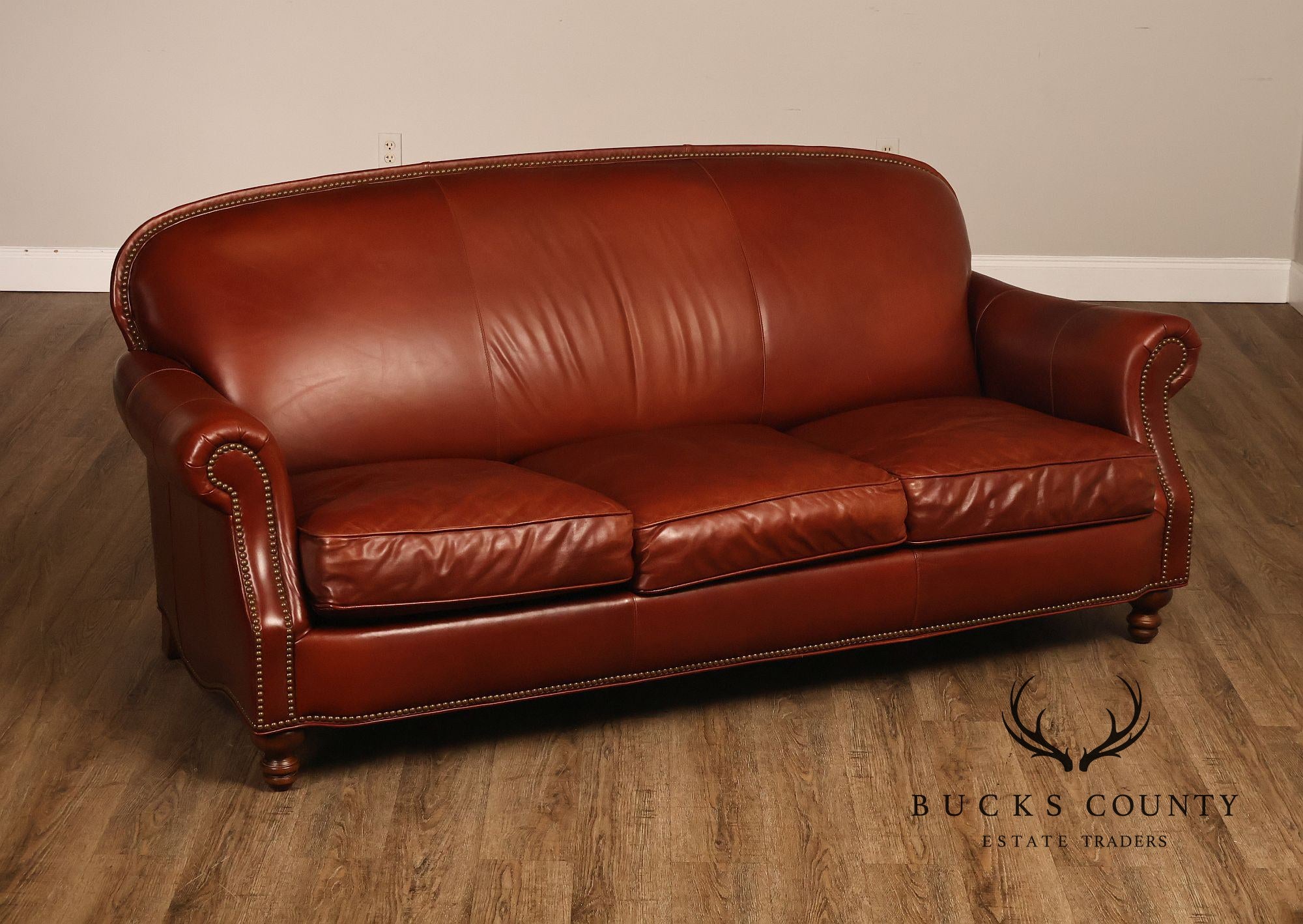 Bradington-Young Traditional Style Leather Three Cushion Sofa