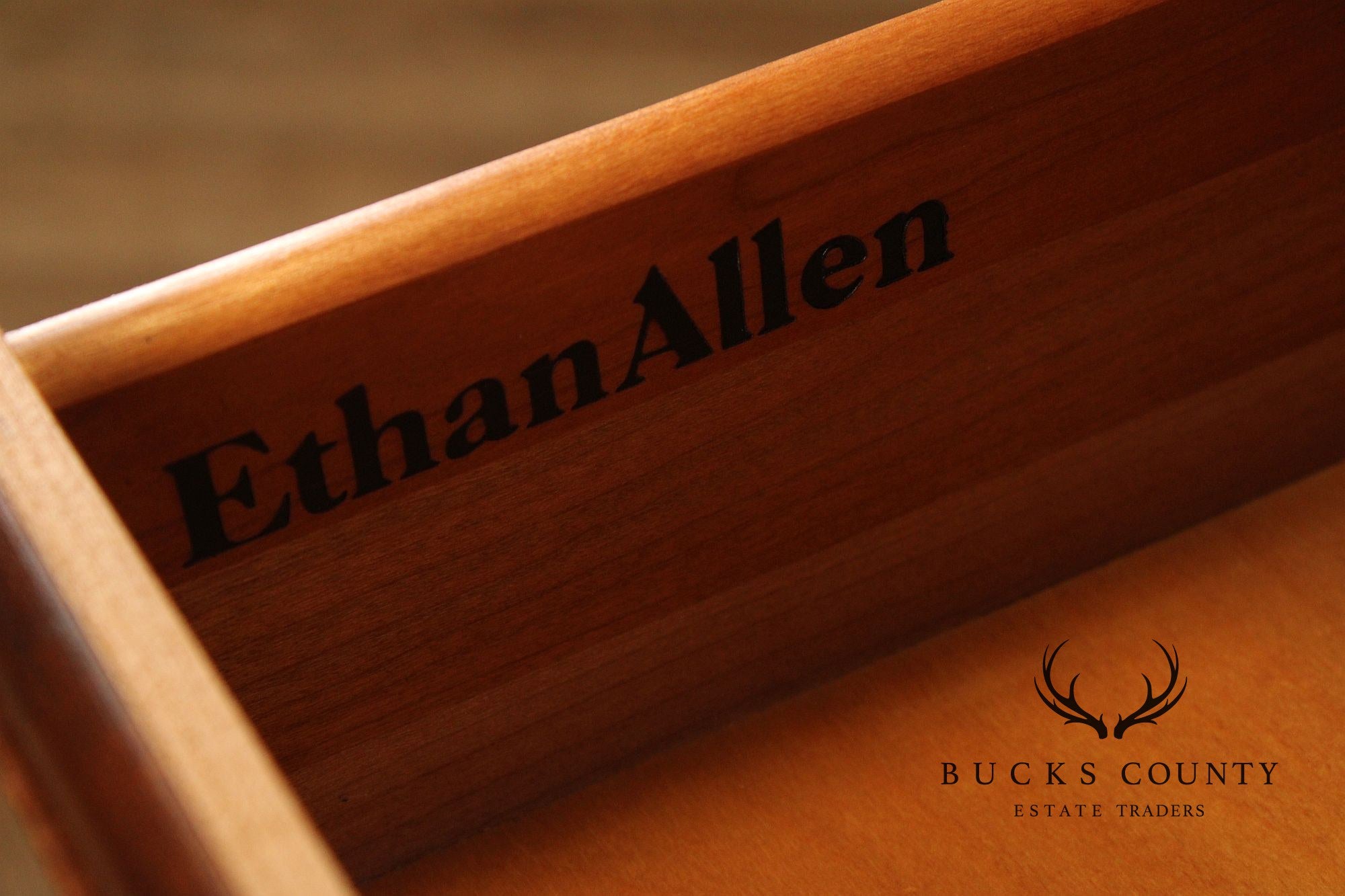 ETHAN ALLEN GEORGIAN COURT CHERRY DRESSER WITH TRI-FOLD MIRROR