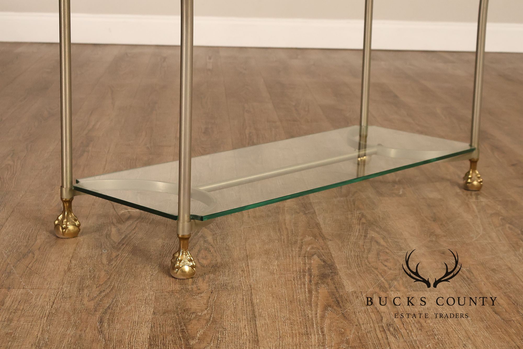 Directoire Style Italian Brass Steel And Glass Two Tier Console Table