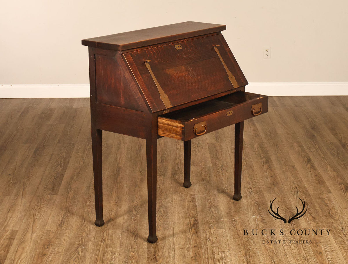 Antique Roycroft Arts And Crafts Mission Oak Drop Front Writing Desk