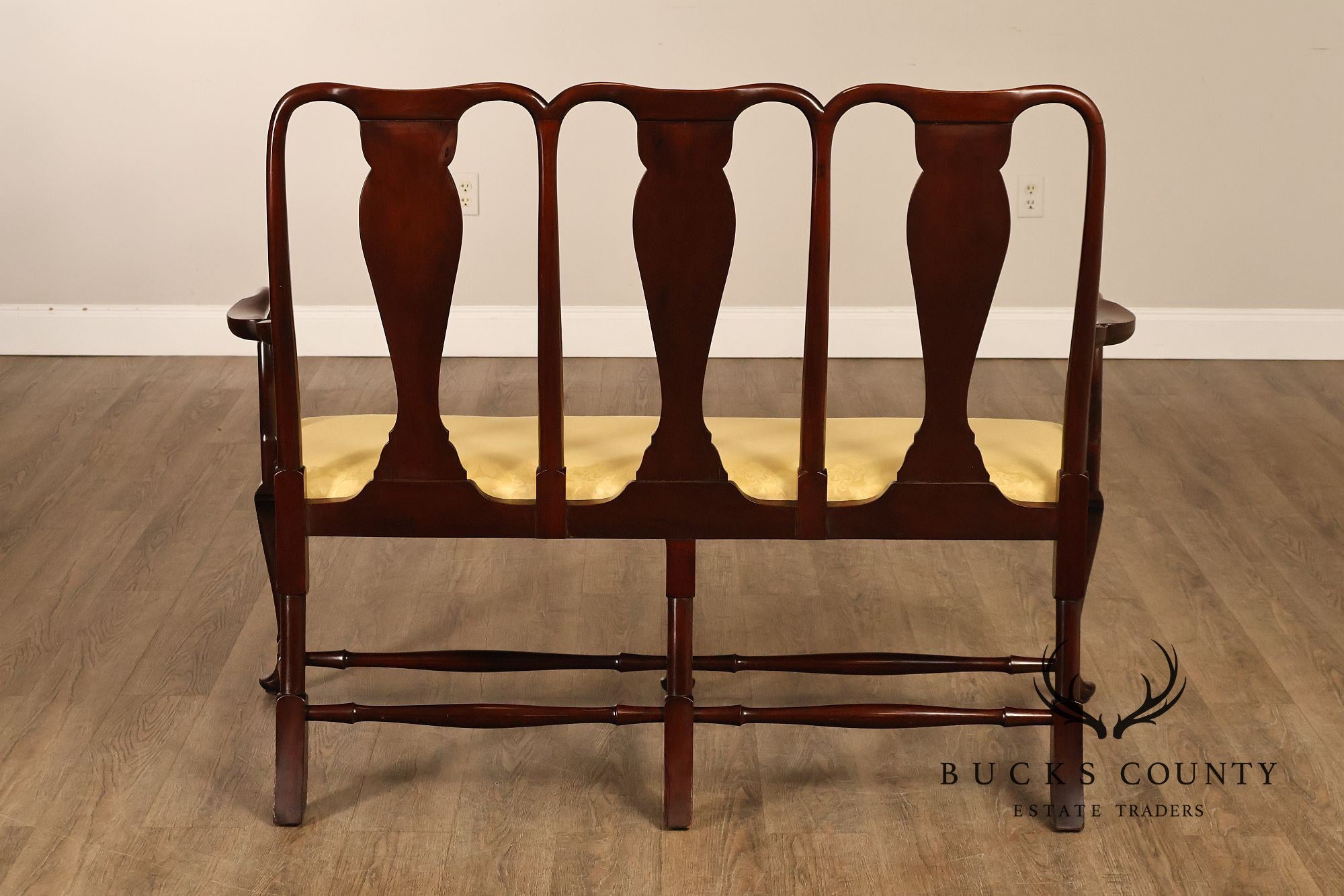 Queen Anne Style Custom Mahogany Triple Back Upholstered Settee