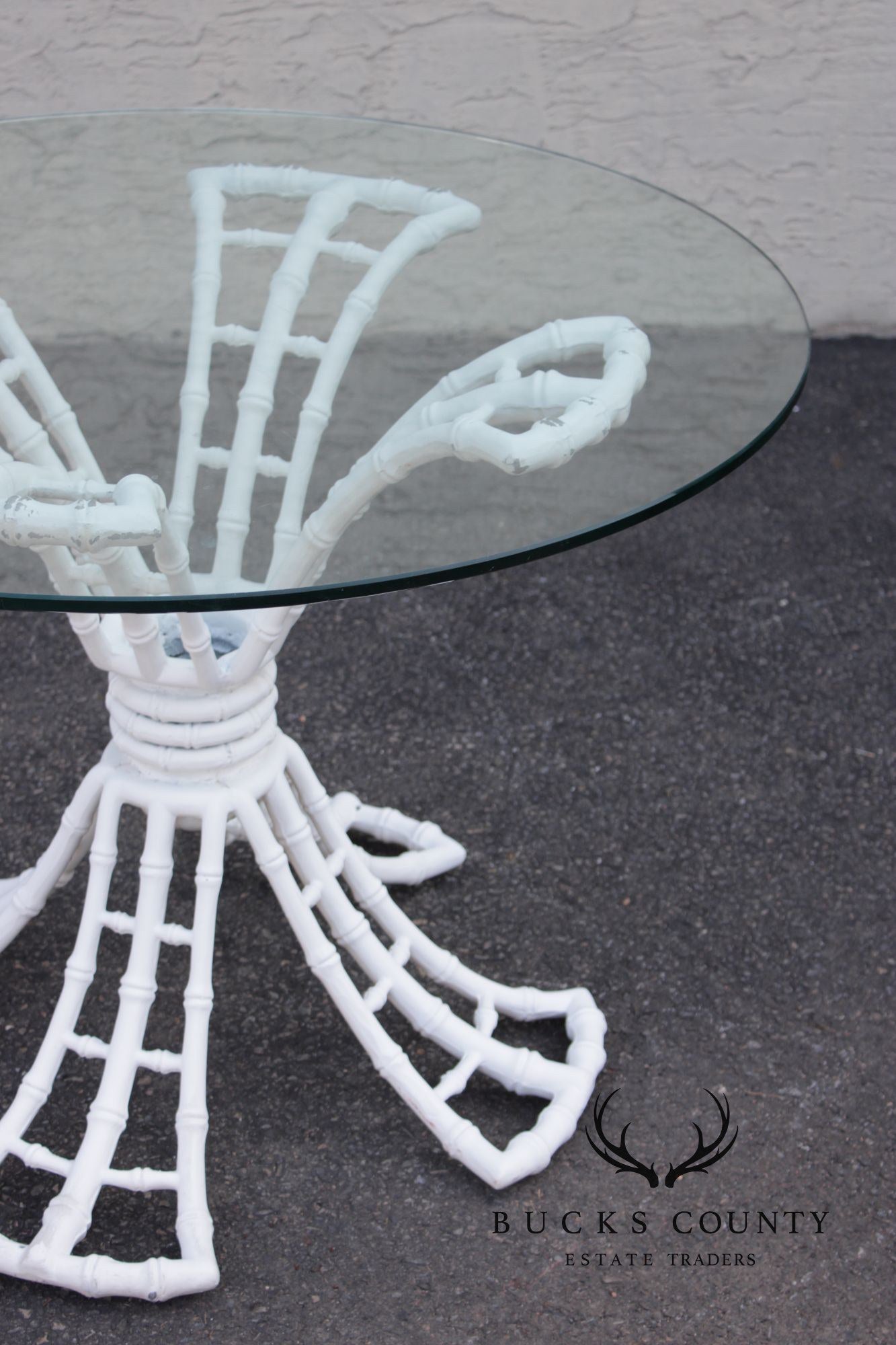 Hollywood Regency Cast Aluminum Faux Bamboo Round Glass Top Patio Table