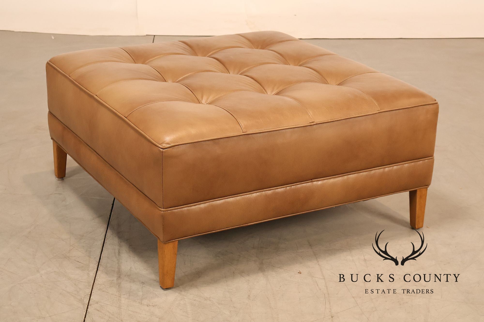Ethan Allen 'Nassau' Tufted Leather Square Ottoman