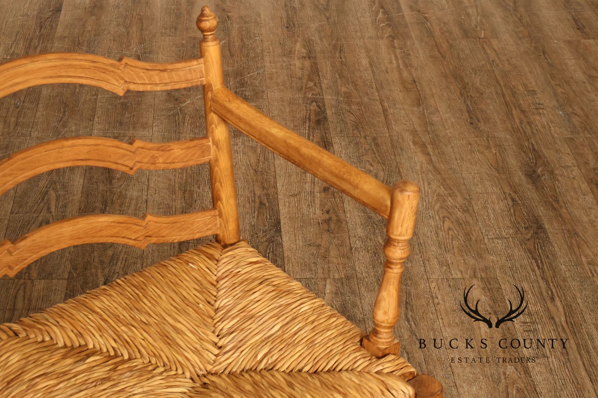 French Provincial Style Carved Wood Rush Seat Settee