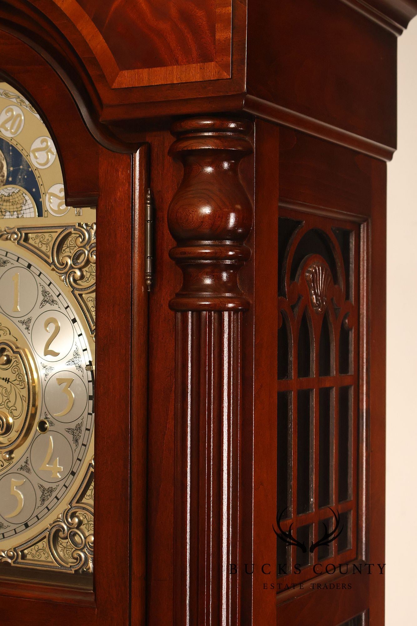 Sligh Mahogany Grandfather Clock With Moon Dial And Triple Chime Movement