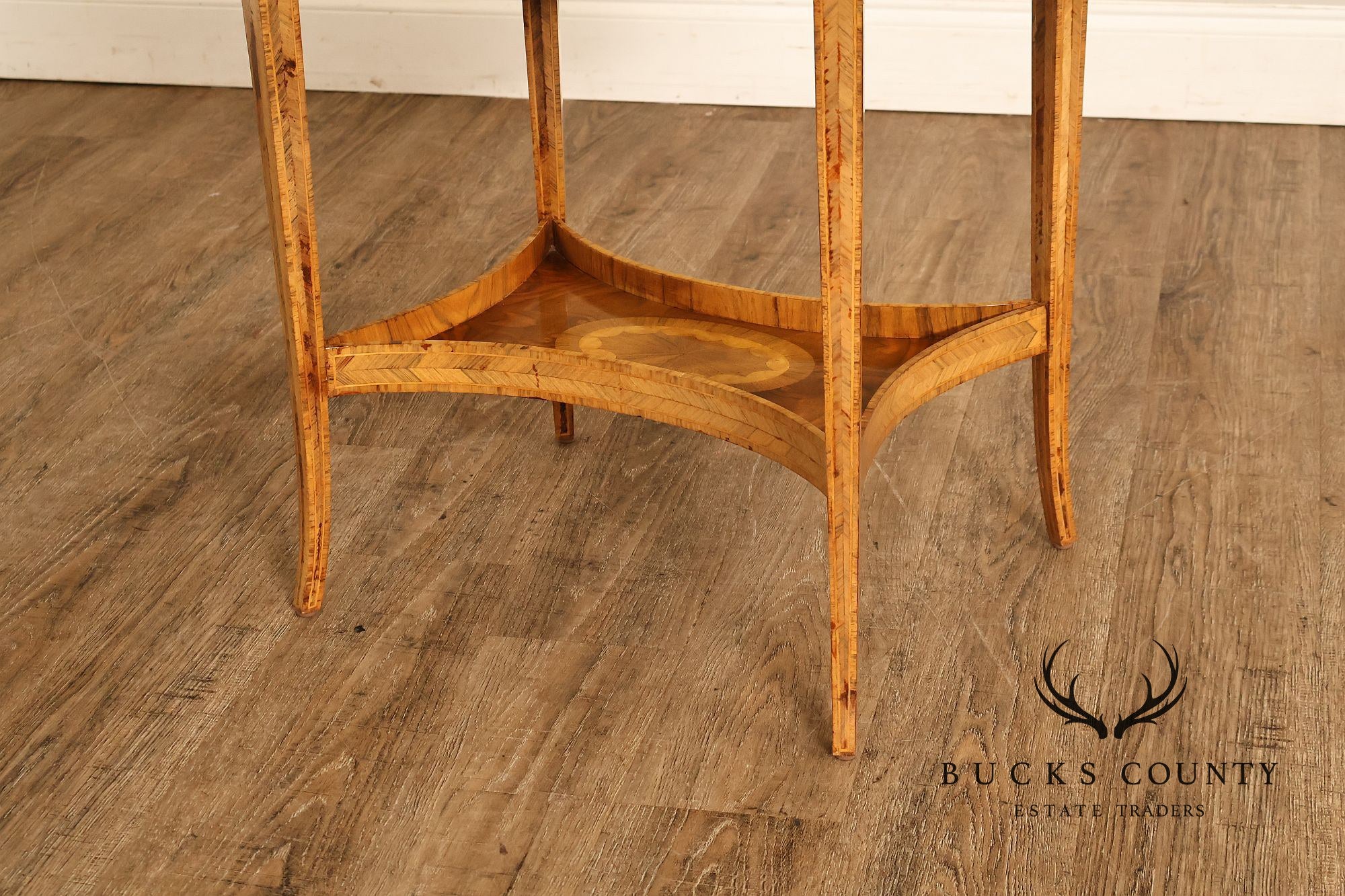 Maitland Smith Two-Tier Mixed Wood Sunburst Occasional Table