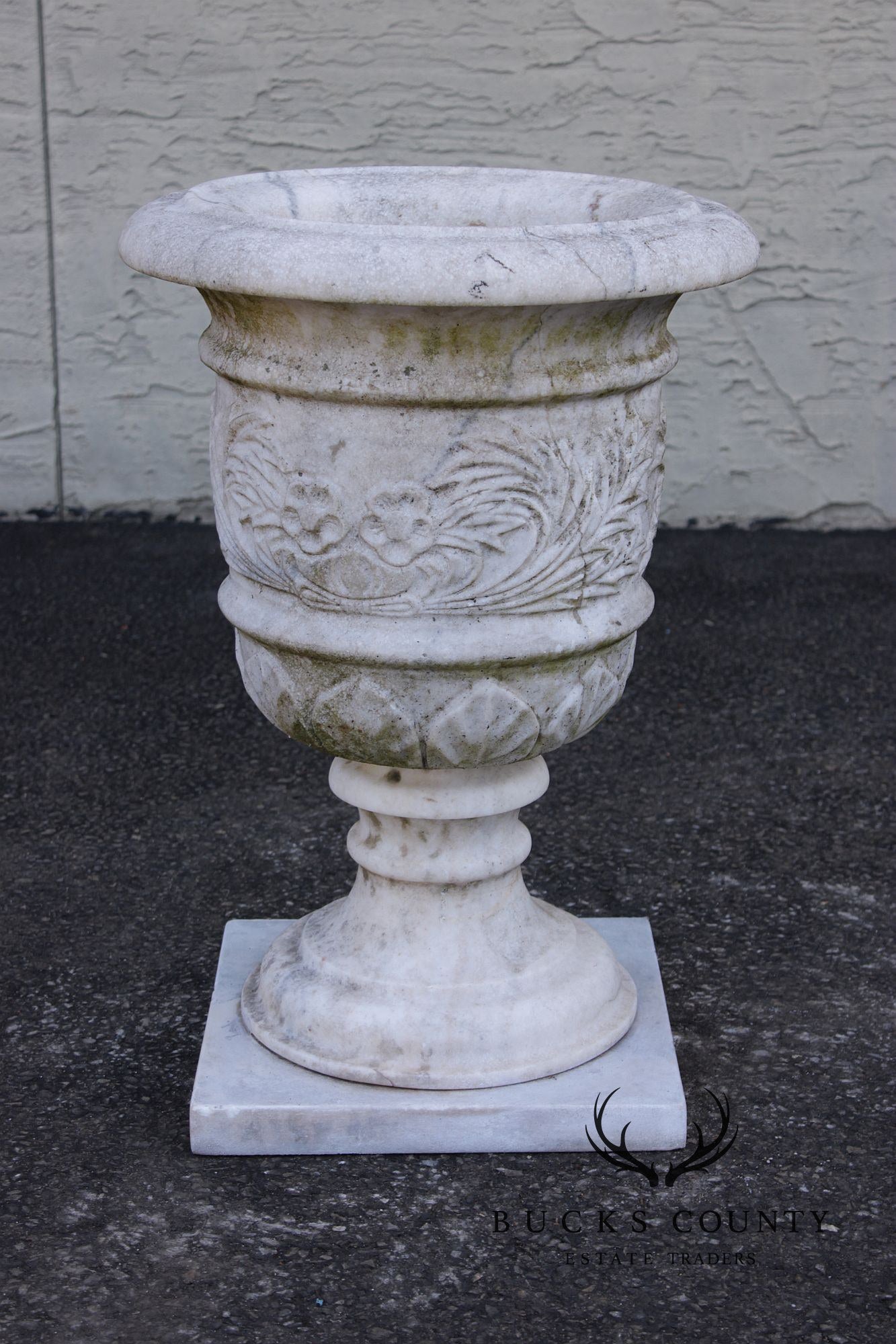 Vintage Pair Of Carved Marble Garden Urns