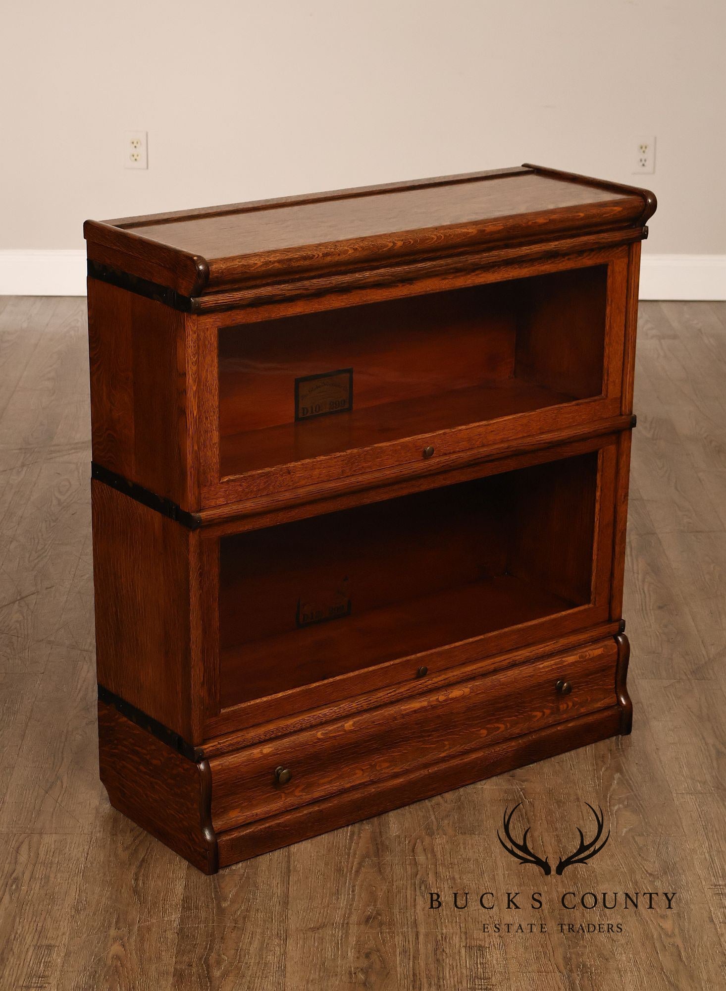 Globe-Wernicke Antique Oak Two-Stack Barrister Bookcase With Drawer Base