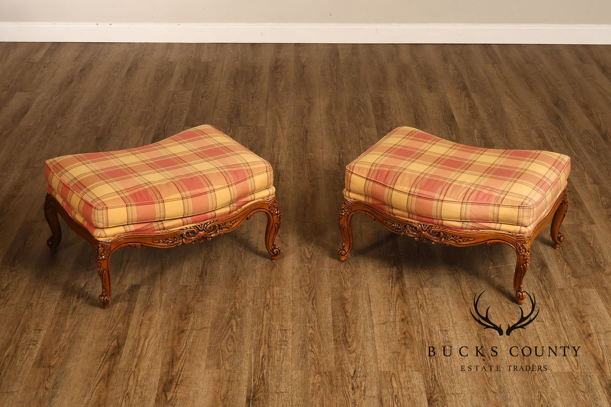 Sherrill Furniture French Louis XV Style Pair of Lounge Chairs with Ottomans
