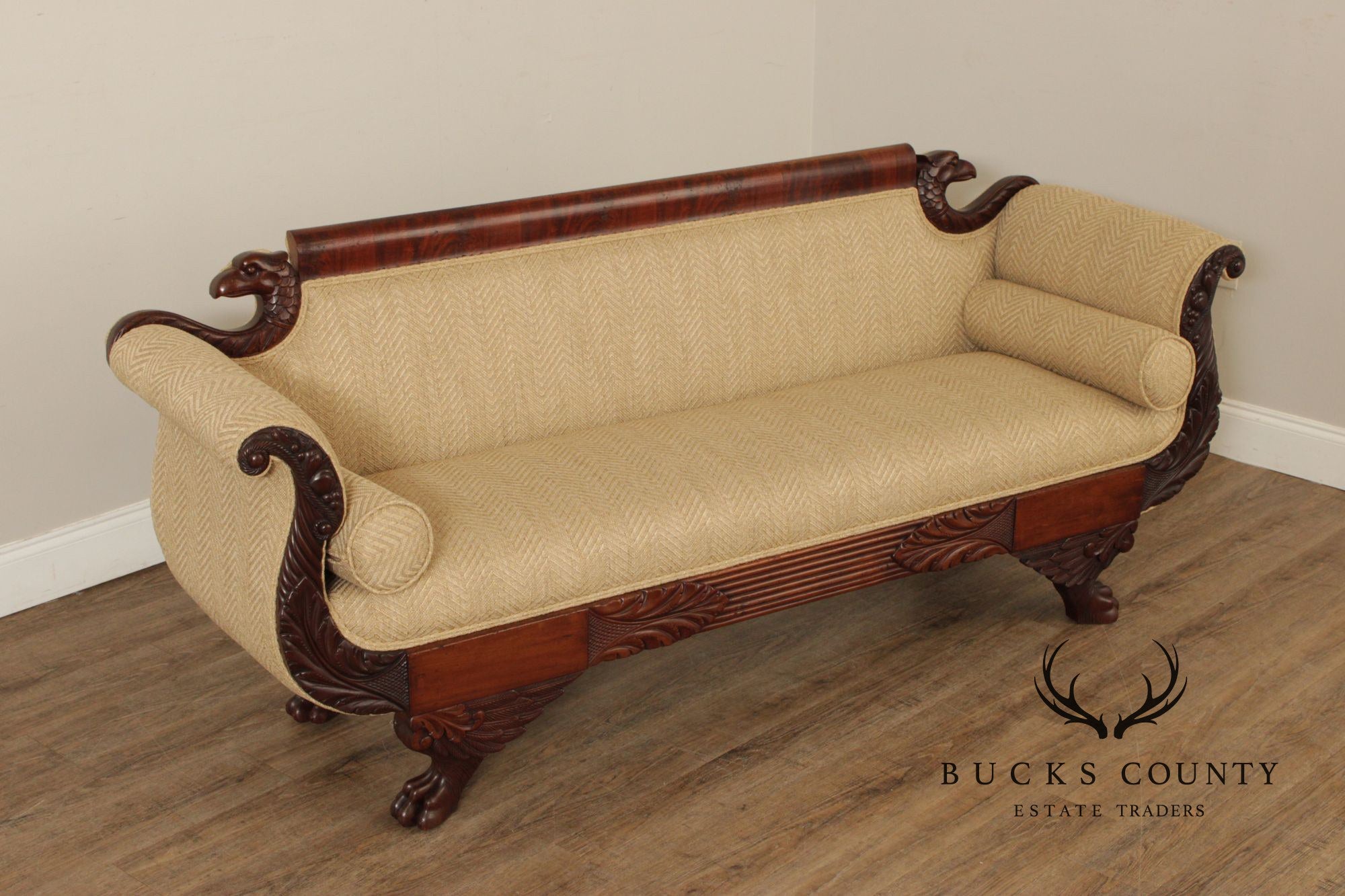Antique American Empire Carved Mahogany Sofa