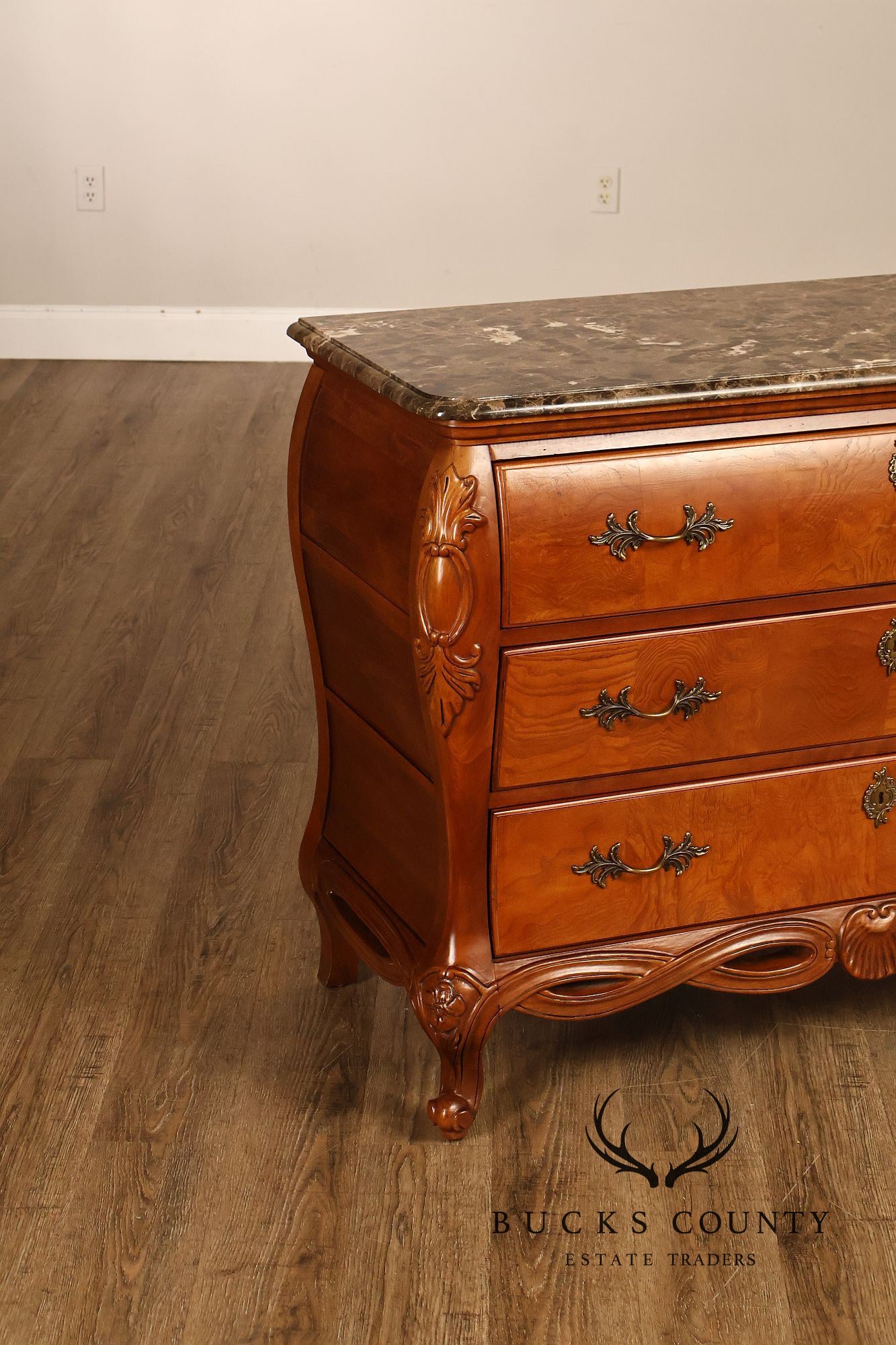 Century Furniture Pair of Marble Top Bombe Chests