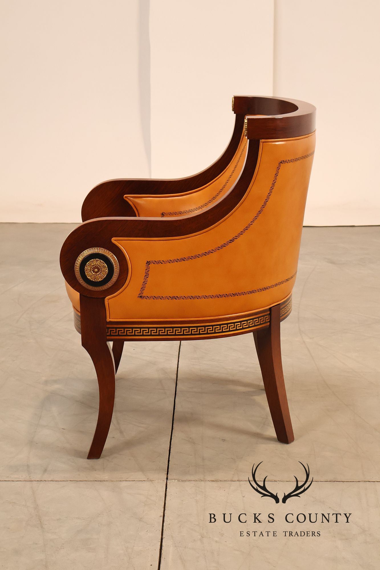 Neoclassical Empire Style Pair Of Mahogany And Leather Armchairs