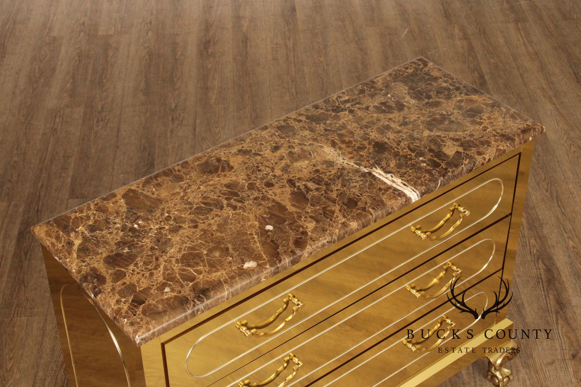 Harden Hollywood Regency Marble Top Brass Chest of Drawers
