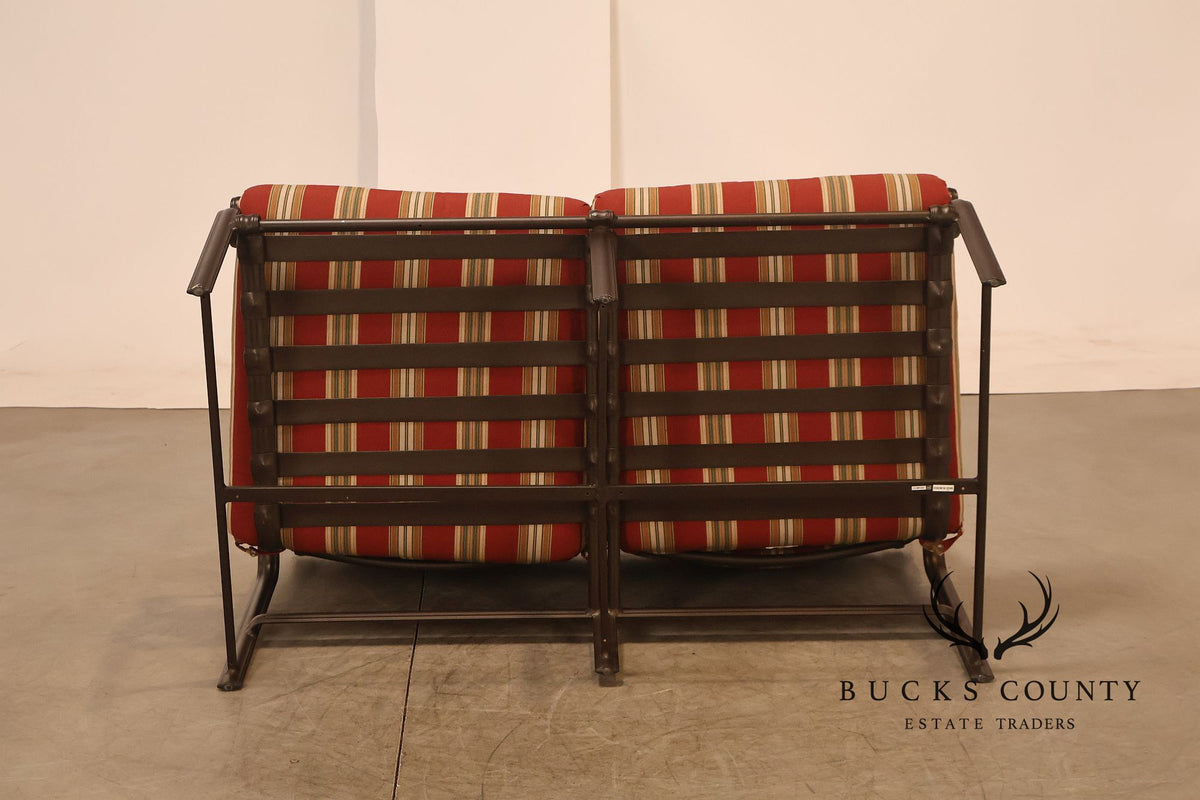 Brown Jordan Outdoor Metal Frame Loveseat With Striped Cushions
