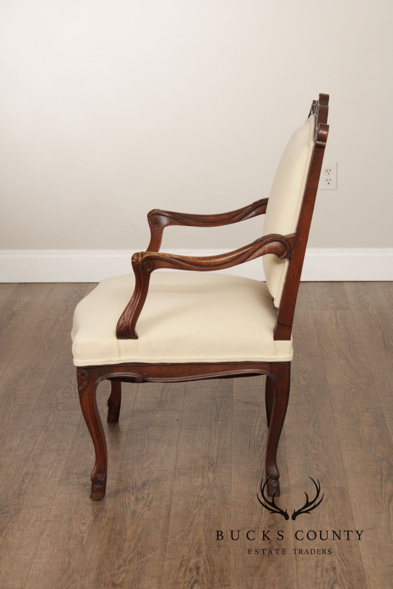 Antique French Louis XV Style Pair of Carved Walnut Fauteuil Armchairs