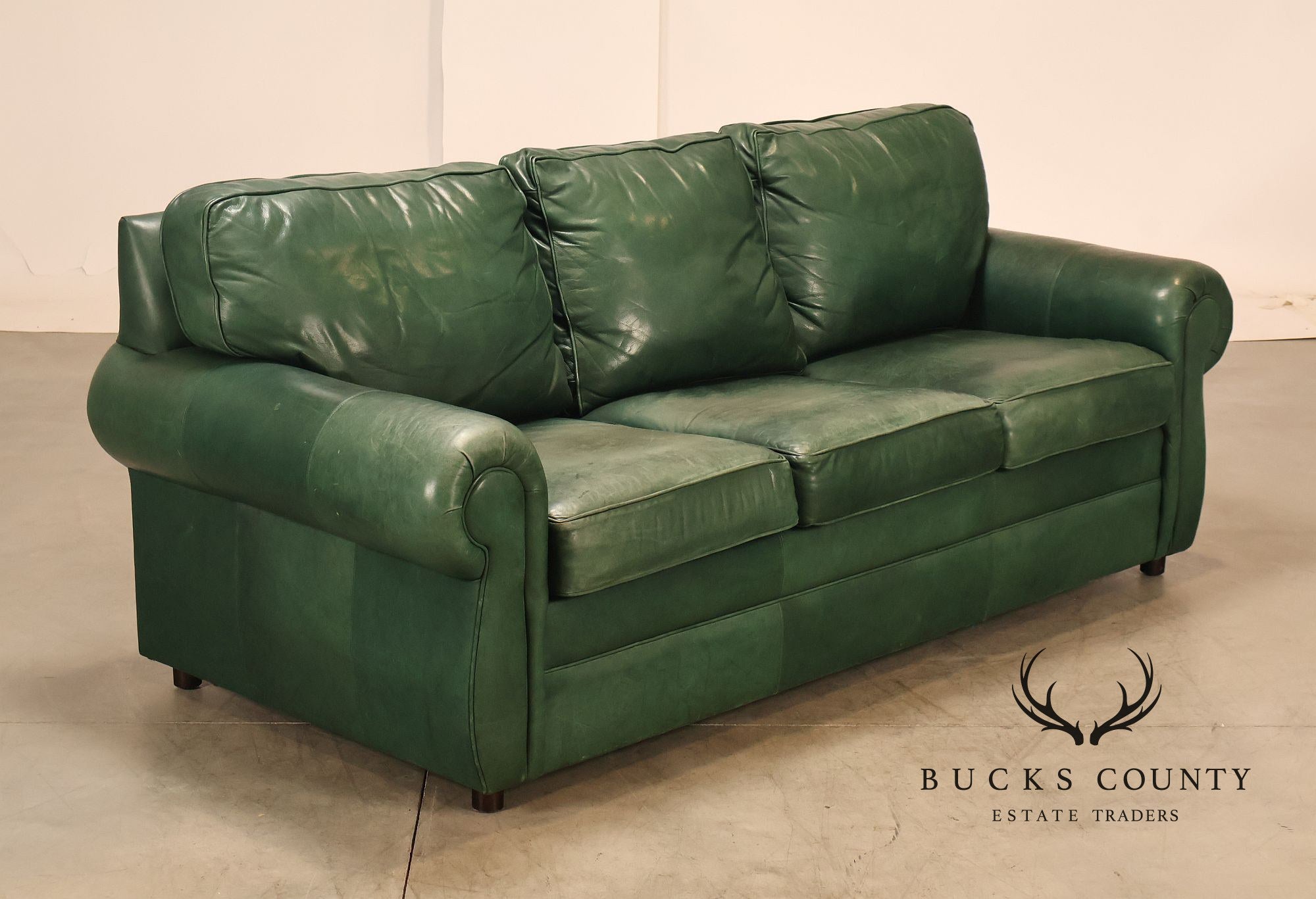 Ethan Allen Green Leather Sofa