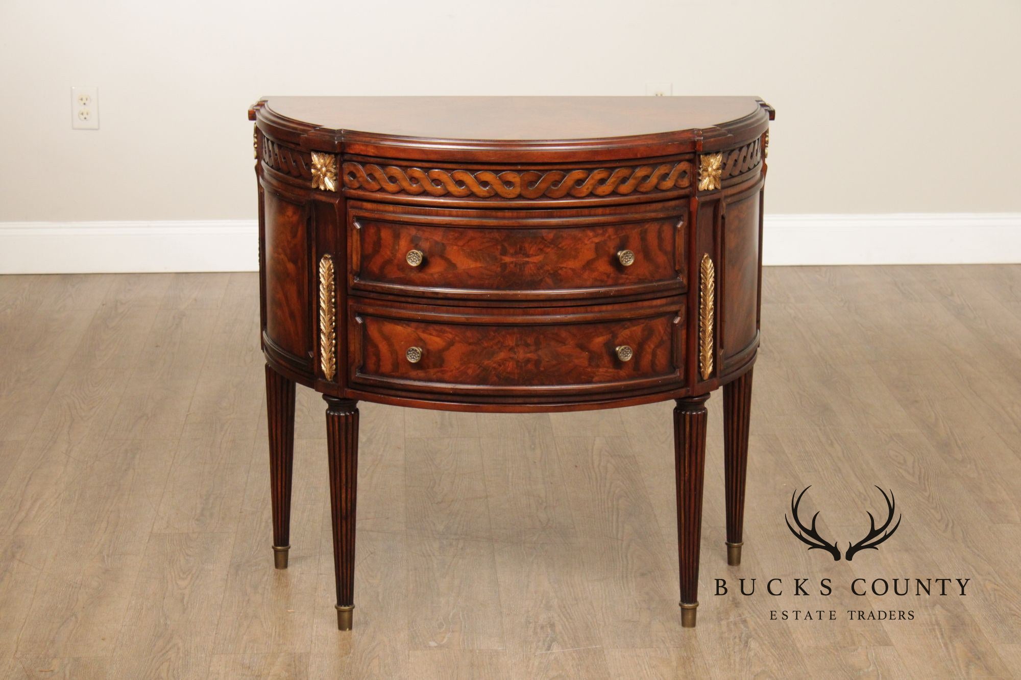 Monarch For Century Louis XVI Style Pair Of Mahogany Demilune Commodes