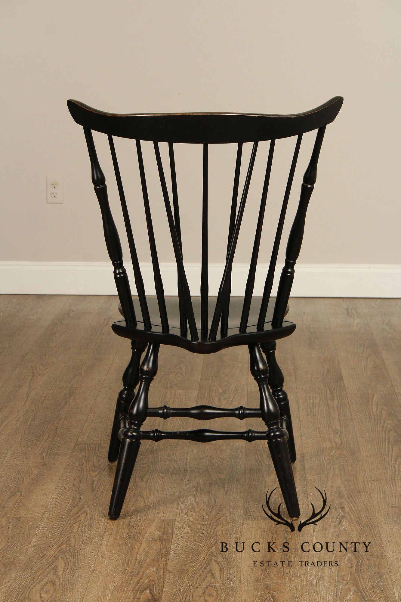 Quality Set Of Eight Black Painted Windsor Dining Chairs