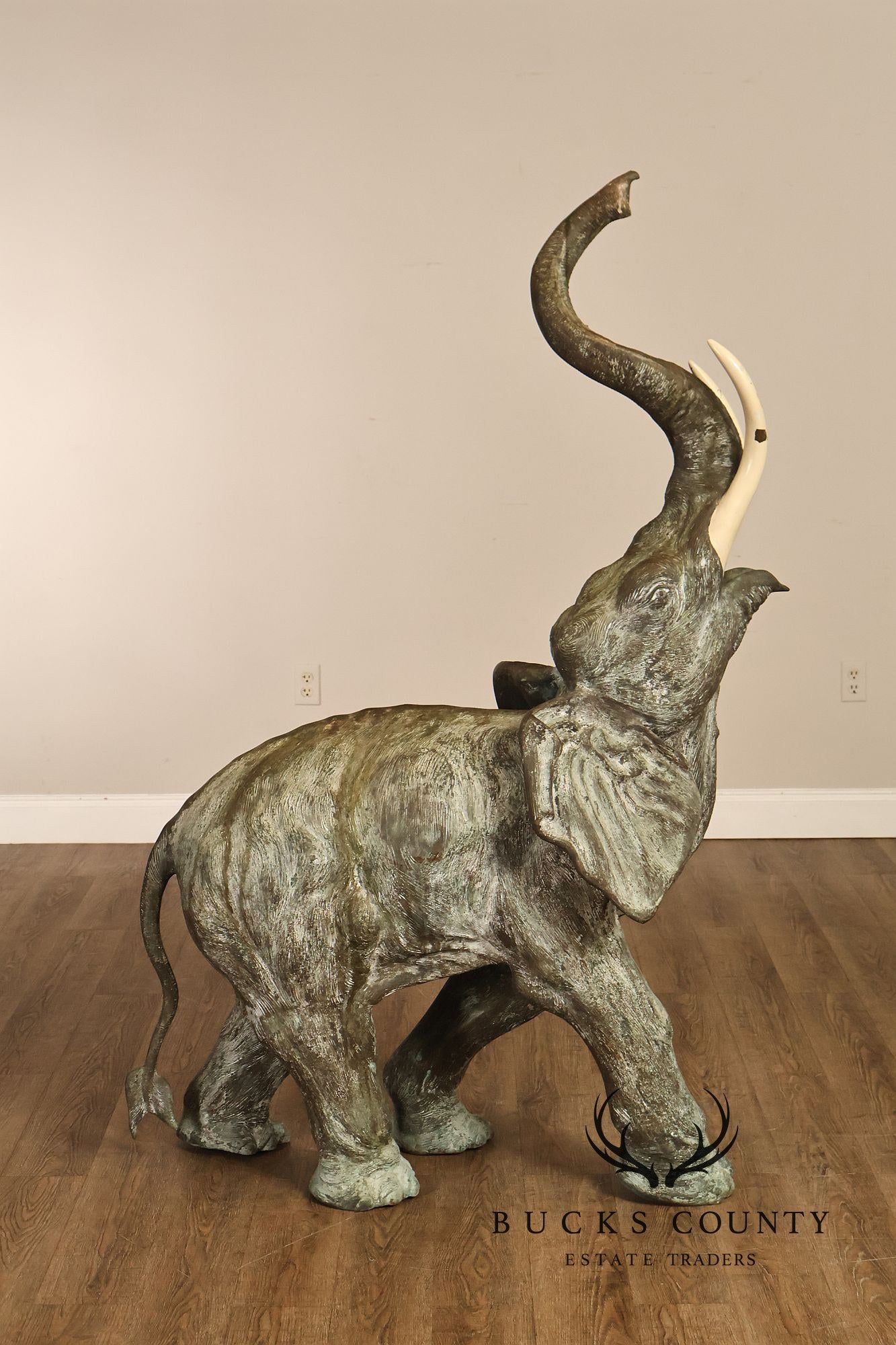 Monumental Cast Bronze Raised Trunk Elephant Garden Statue