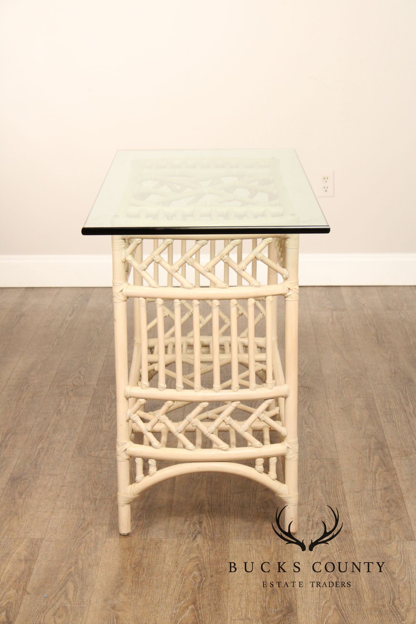 Ficks Reed Glass Top Rattan Console