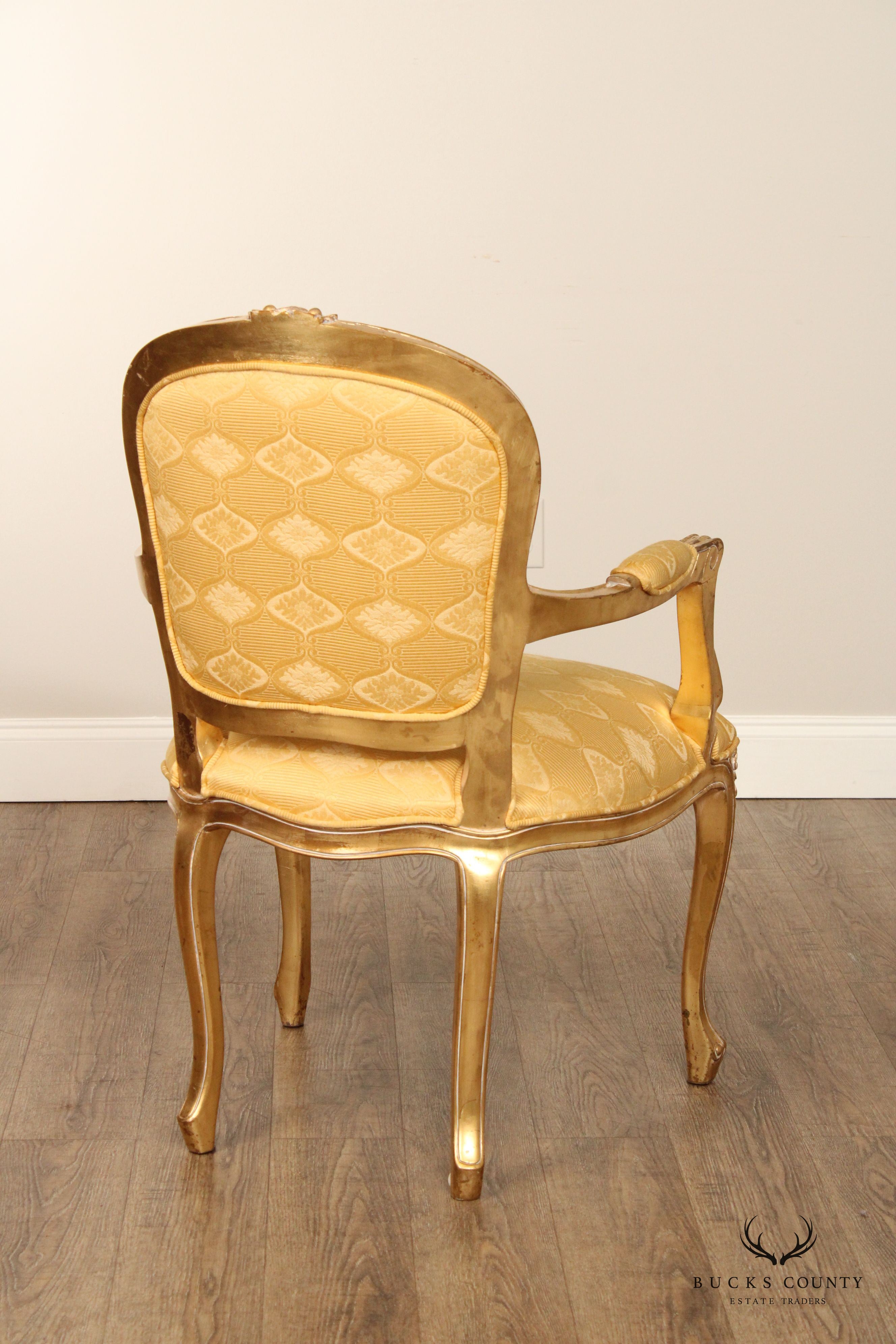 French Louis XV Style Pair of Giltwood Fauteuil Armchairs