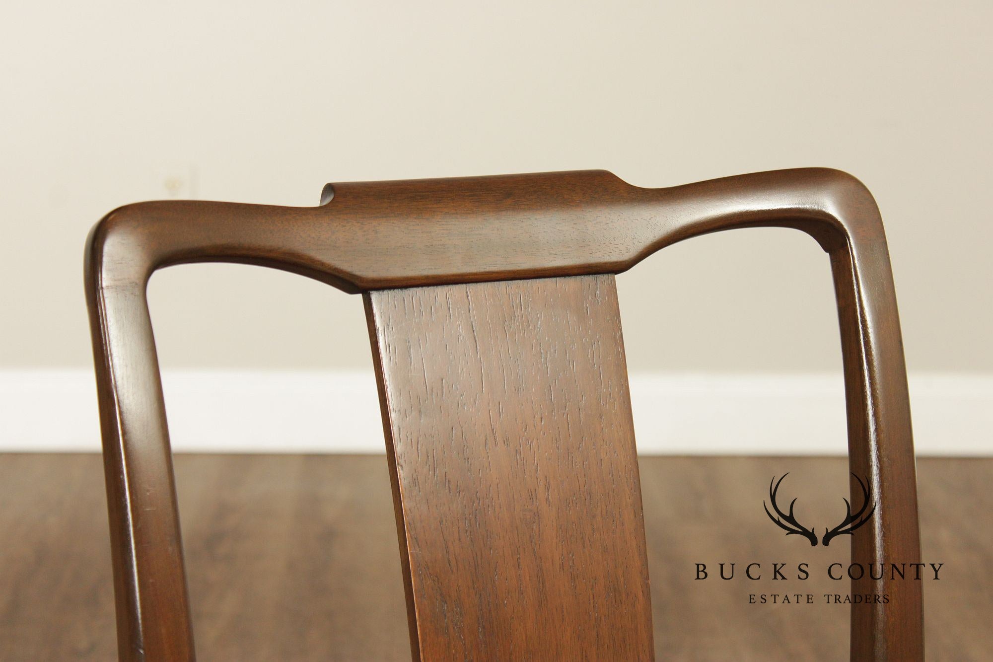 Mid Century Asian Influenced Set of Six Mahogany Dining Chairs