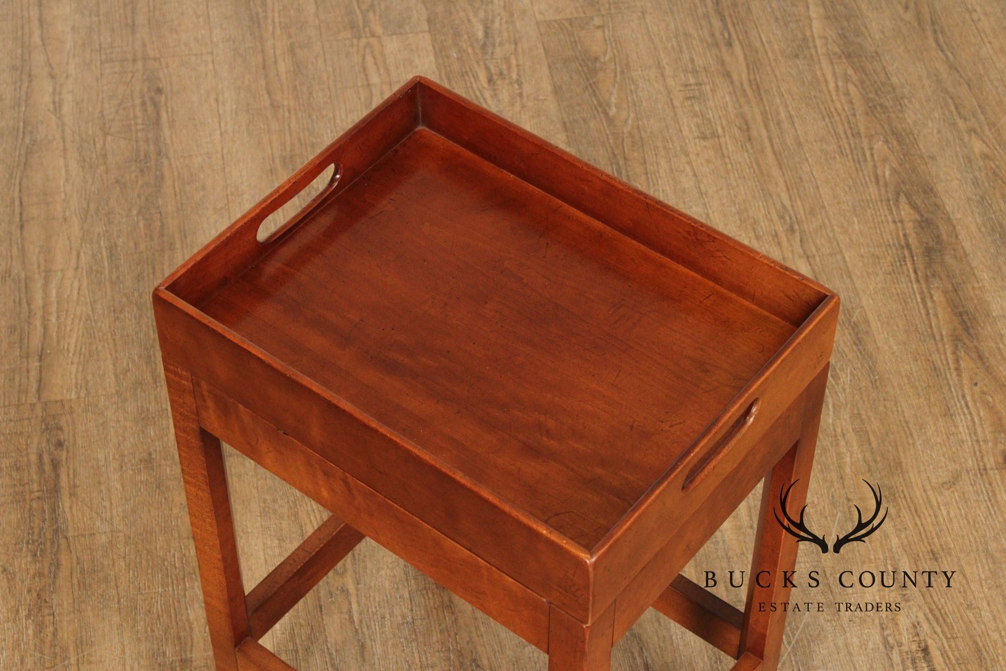 Chippendale Style Pair of Cherry Butler Tray Side Tables