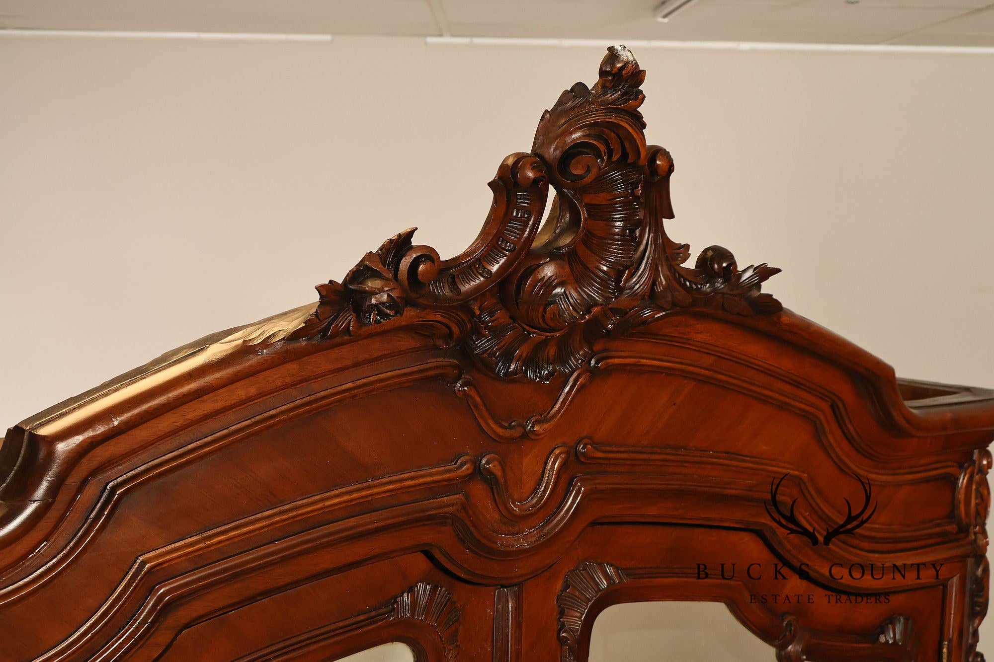 French Louis XV Style Antique Carved Mahogany Mirrored Armoire