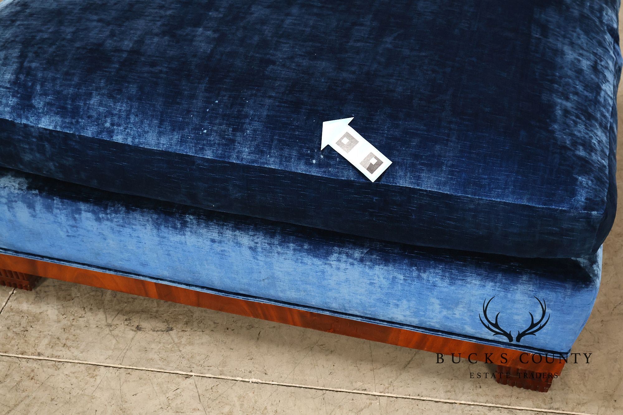 Art Deco Style Large Custom Blue Velvet and Mahogany Ottoman