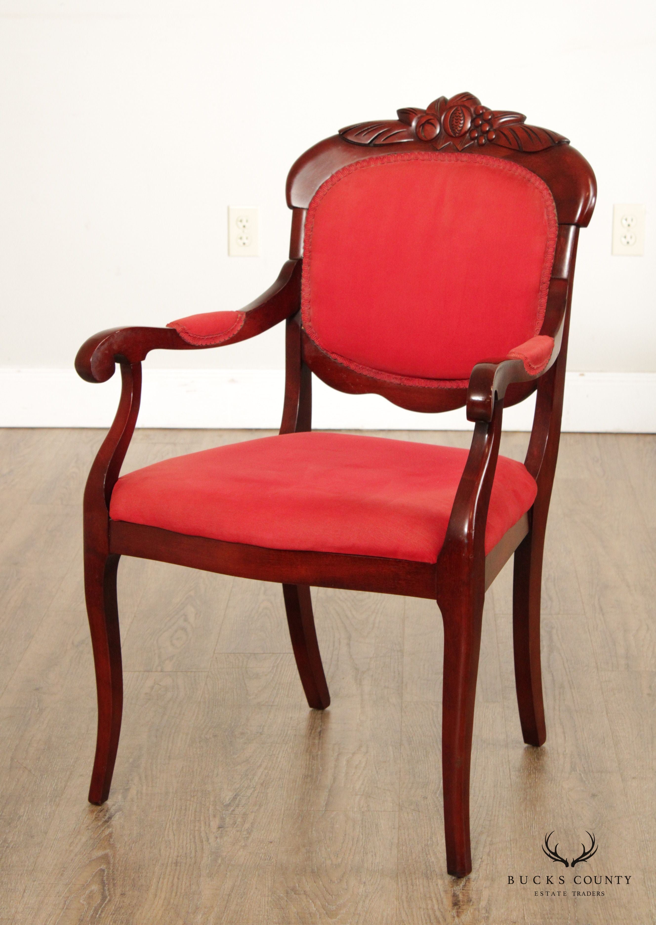 Victorian Style Carved Mahogany Armchair