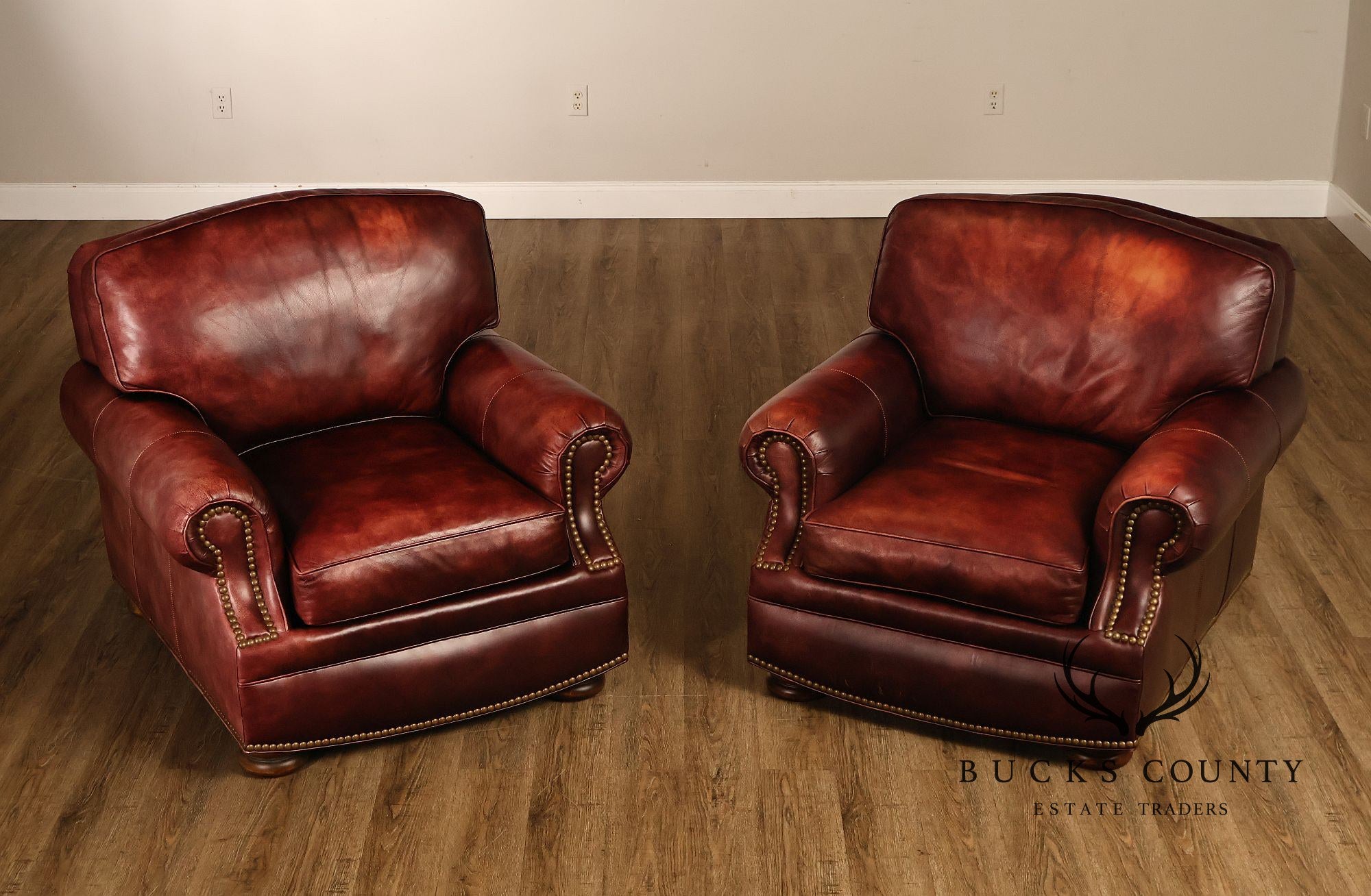 Hancock & Moore Pair of Red Leather 'Clivedon' Armchairs