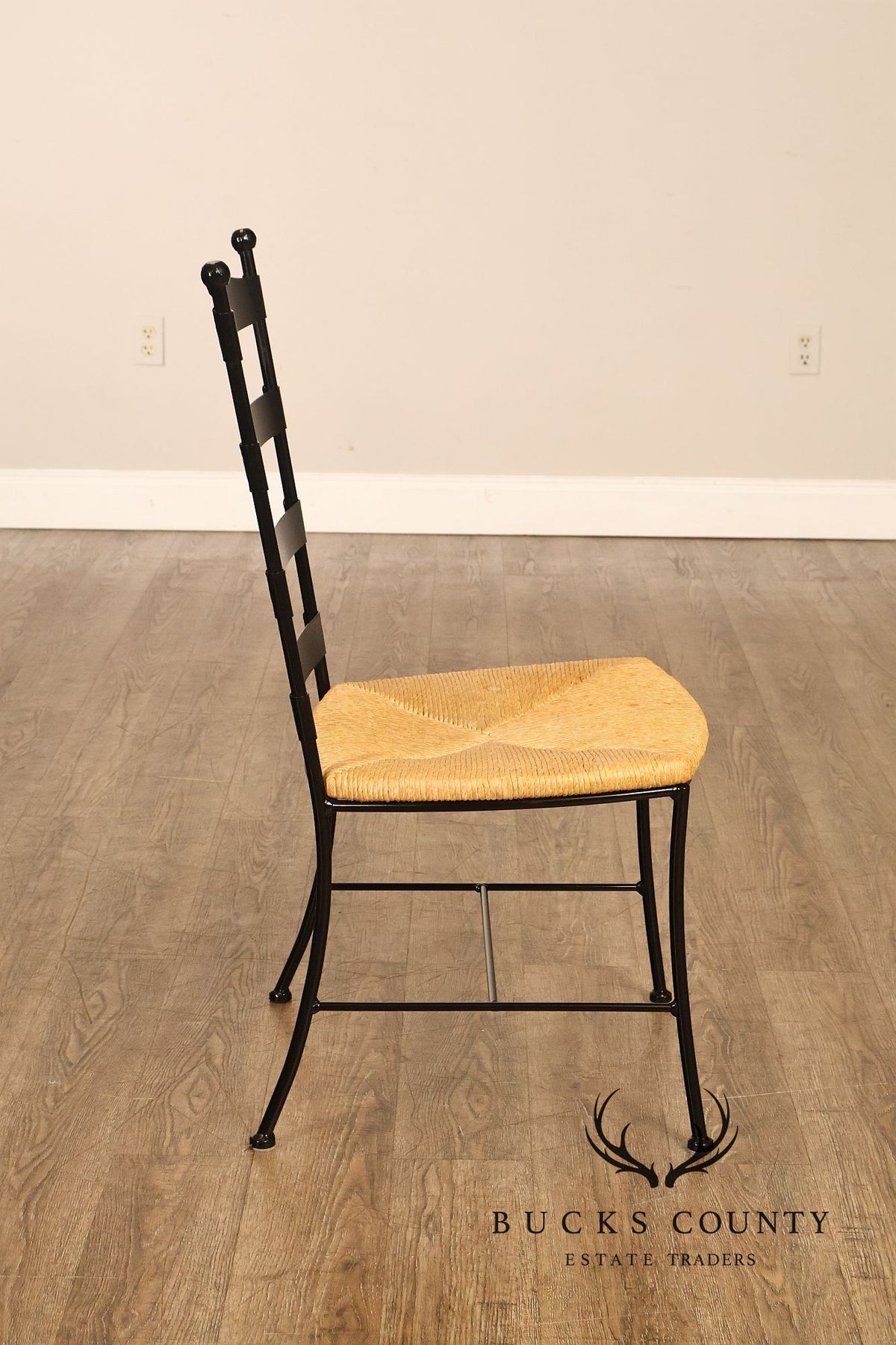 Charleston Forge Set of Four Rush Seat Ladderback Iron Dining Chairs