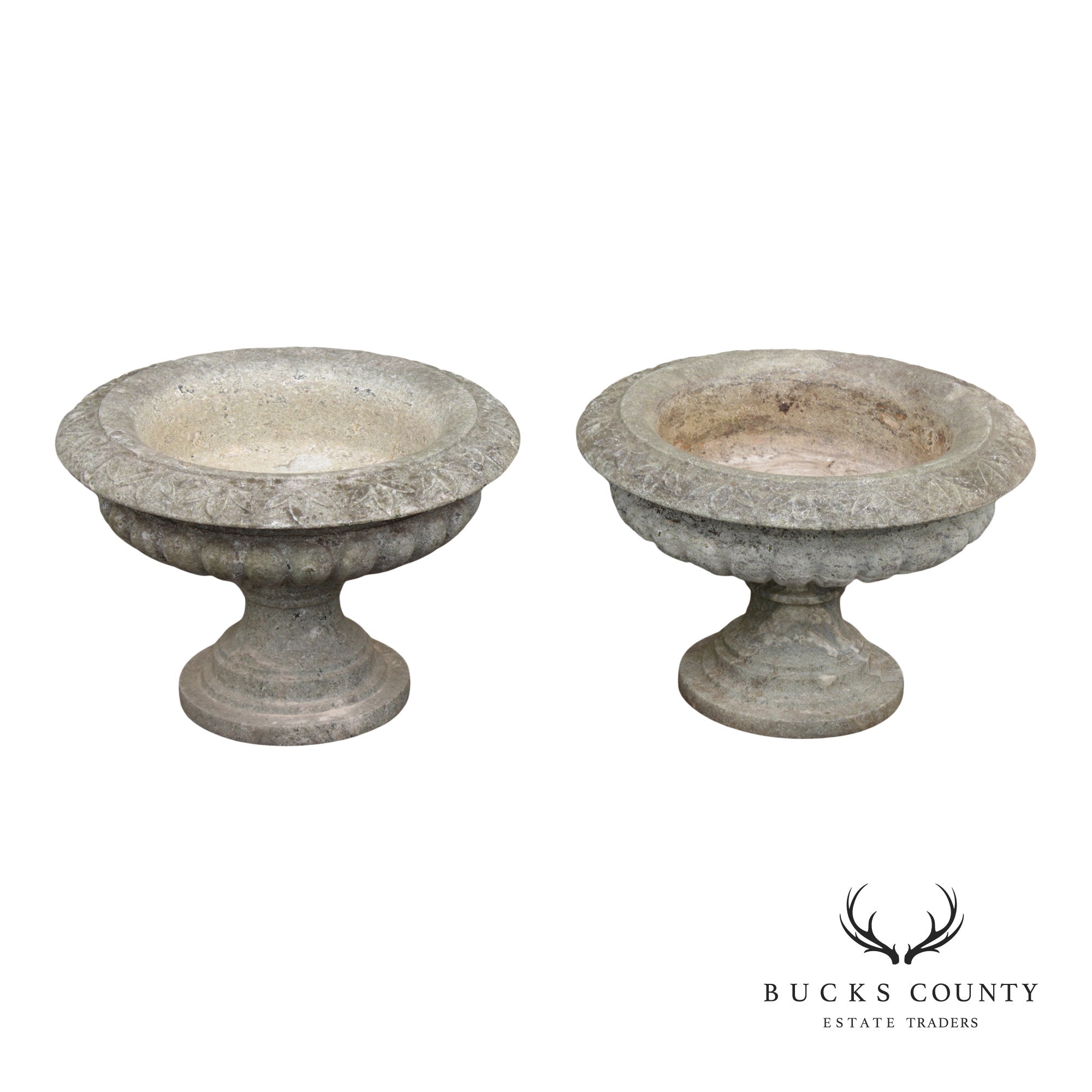 Cast Stone Vintage Pair Garden Urn Planters