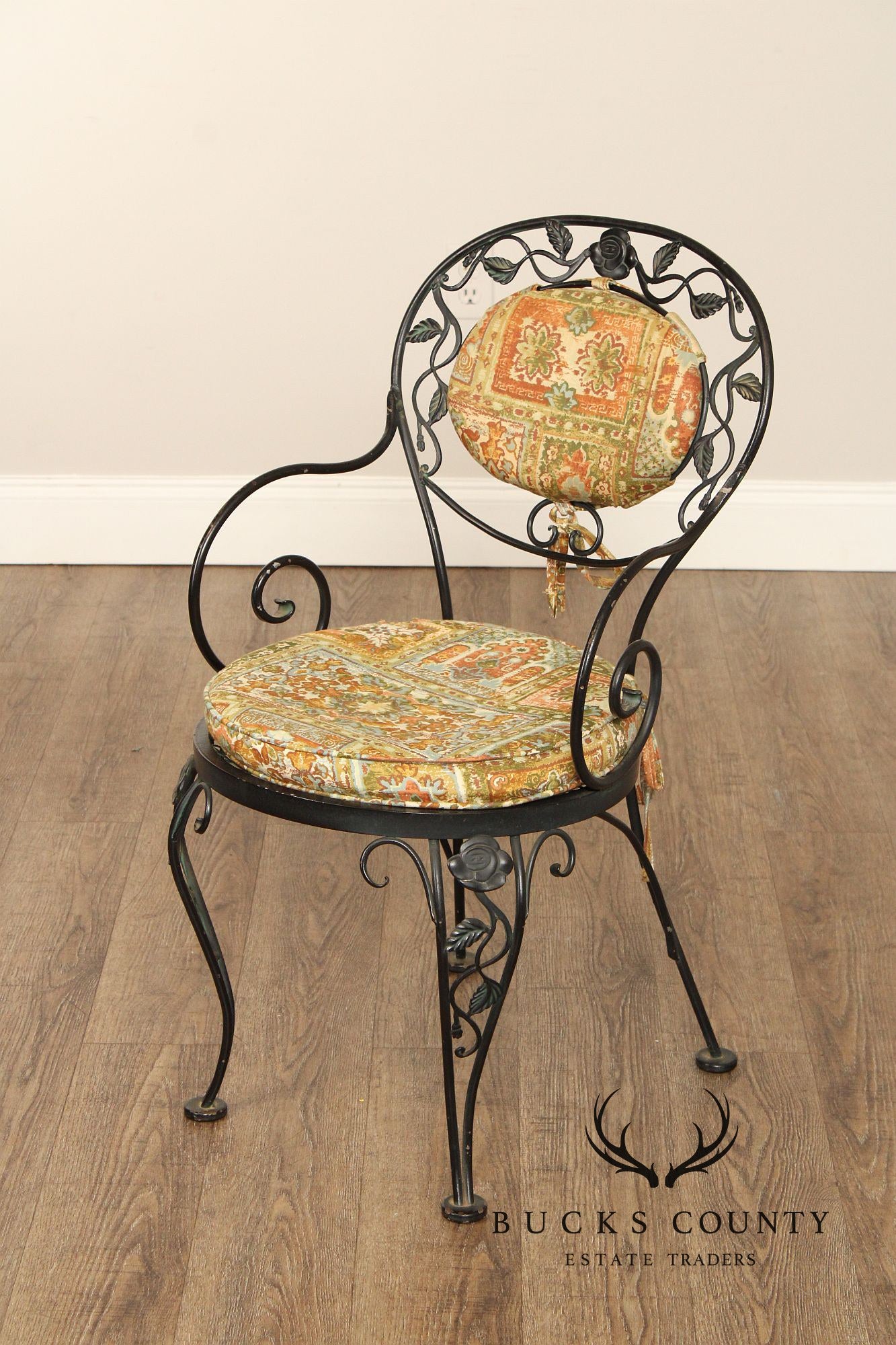 Woodard 'Chantilly Rose' Vintage Set of Six Wrought Iron Dining Chairs
