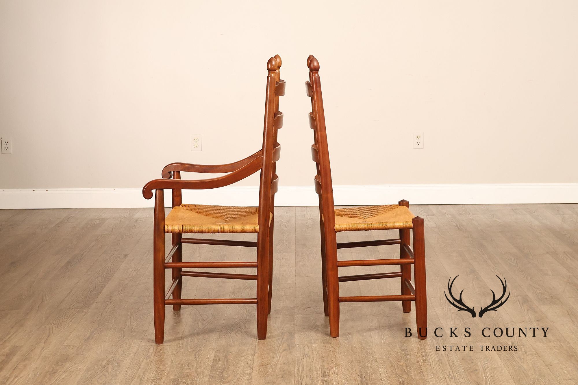 E.A. Clore Custom Walnut Set Of Eight Ladder Back Dining Chairs