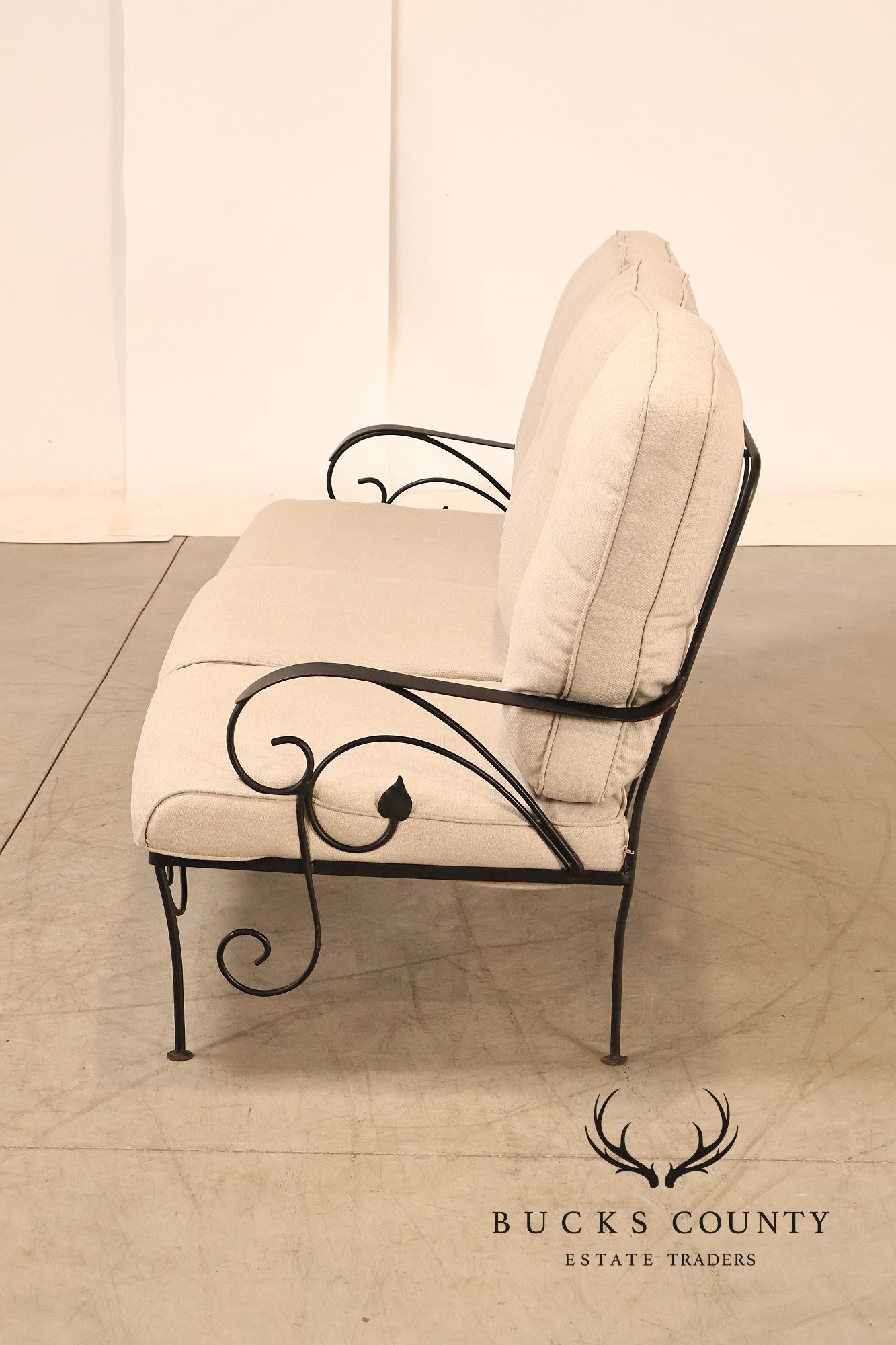 Vintage Wrought Iron Patio Garden Sofa With Cushions