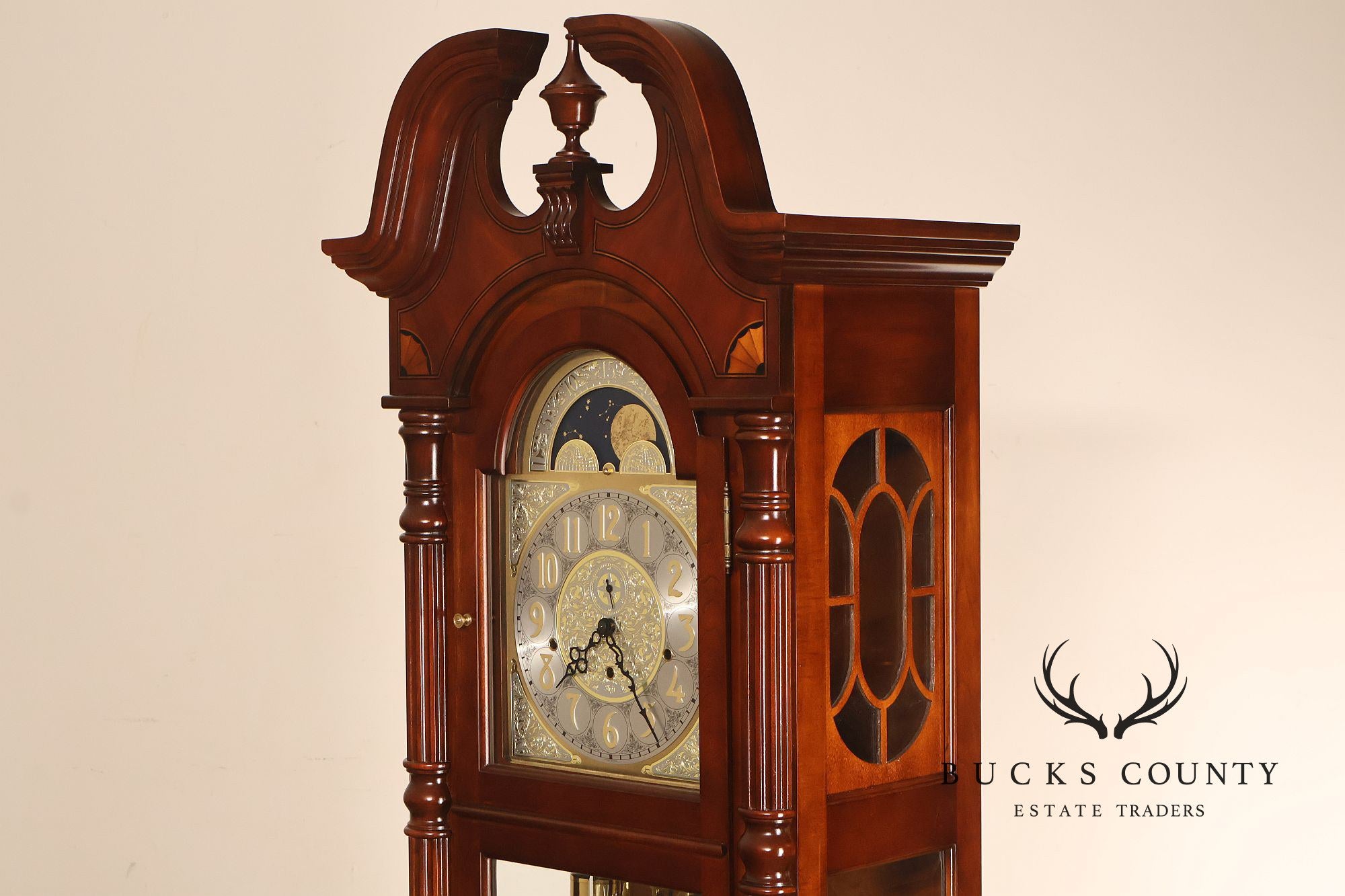 Sligh Mahogany Grandfather Clock With Triple Chime Moon Phase Dial