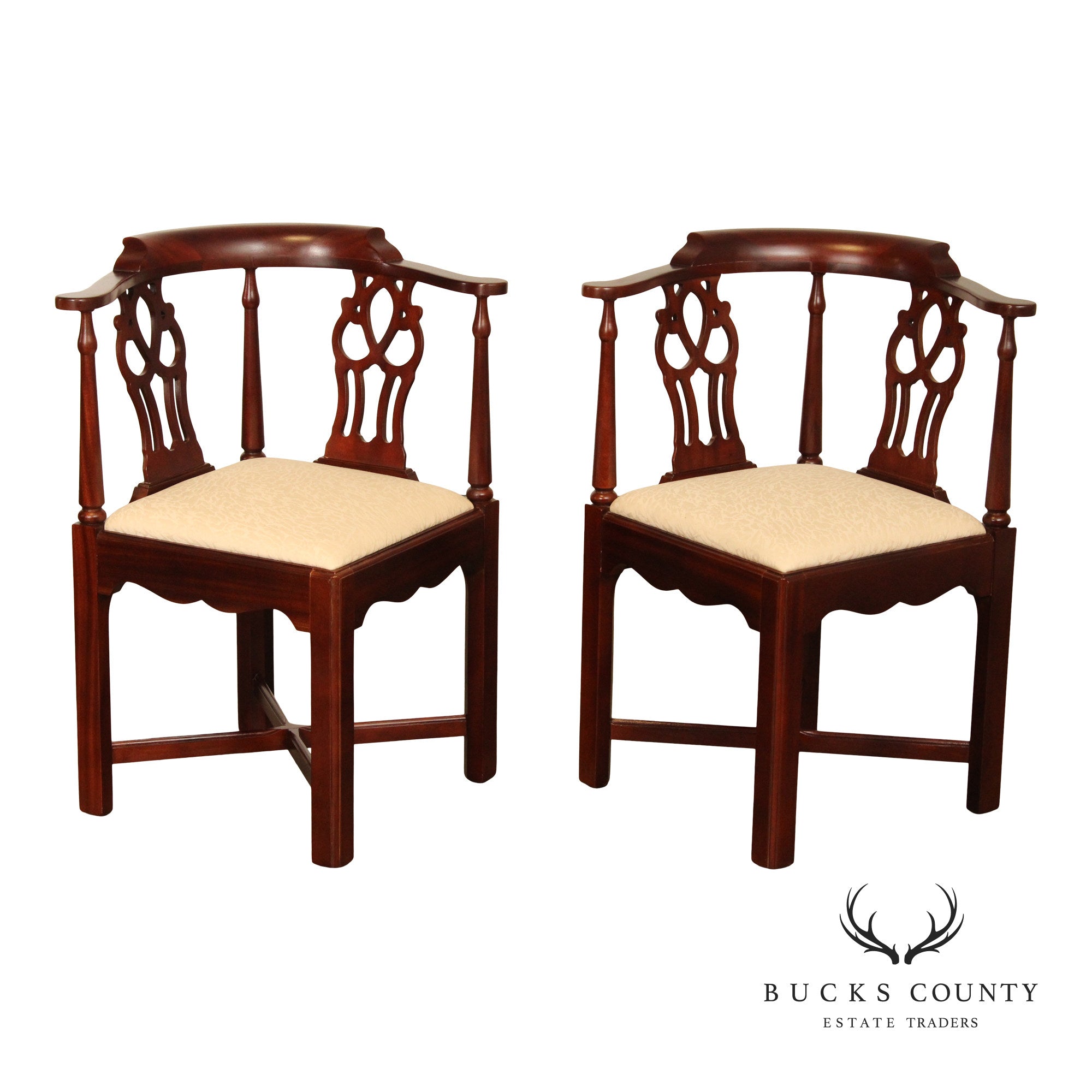 Hickory Chair Chippendale Style Pair of Mahogany Corner Chairs