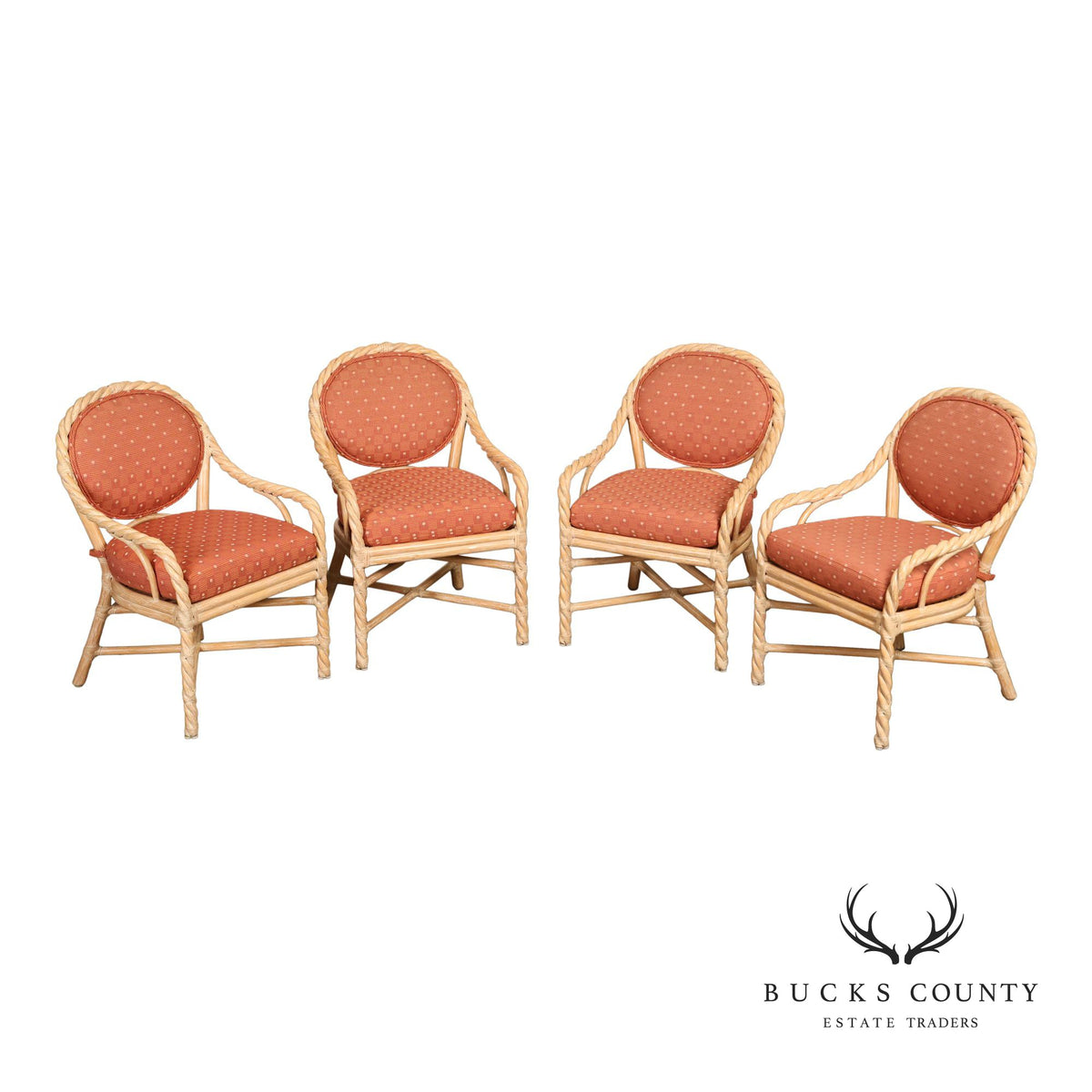 McGuire Set of Four Twisted Rattan Armchairs