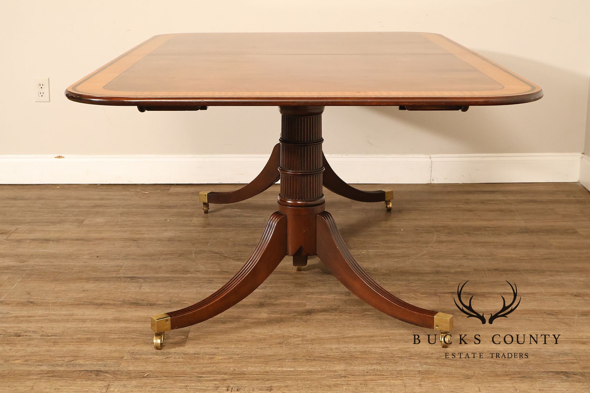 Baker Stately Homes Mahogany Double Pedestal Extendable Dining Table