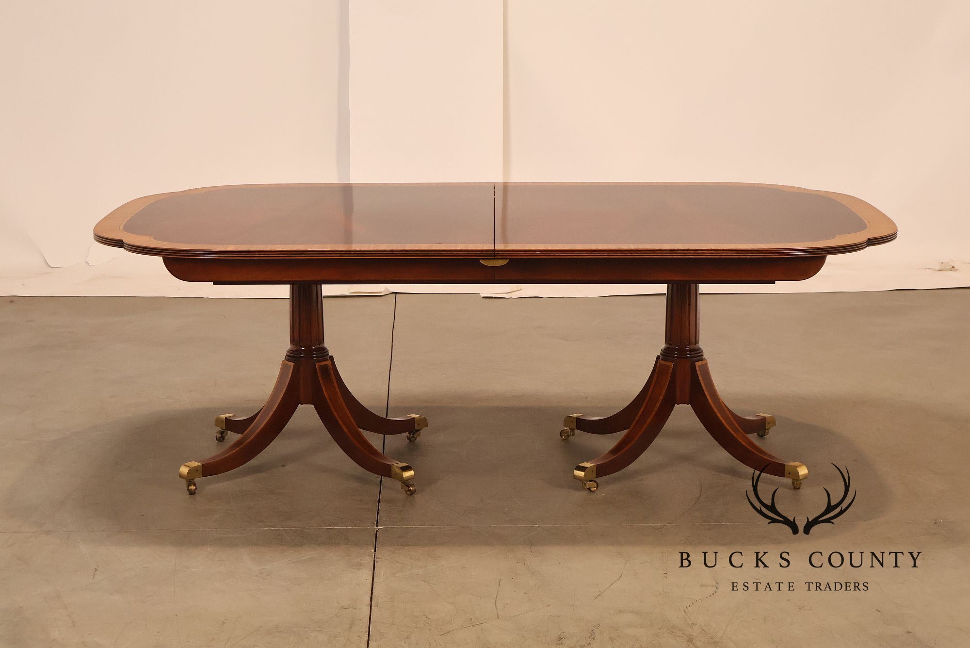 Karges Duncan Phyfe Banded Mahogany Double Pedestal Dining Table