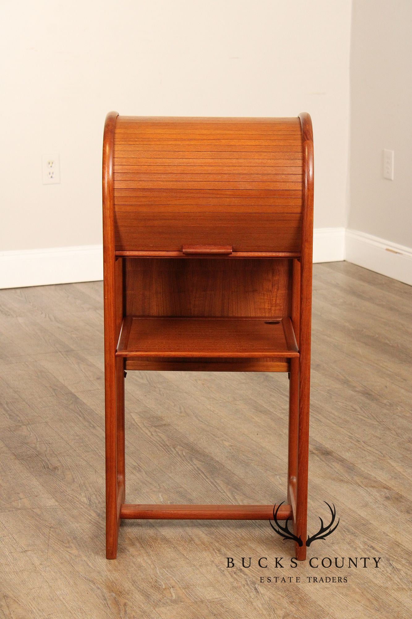 Danish Modern Teak Roll Top Telephone Stand
