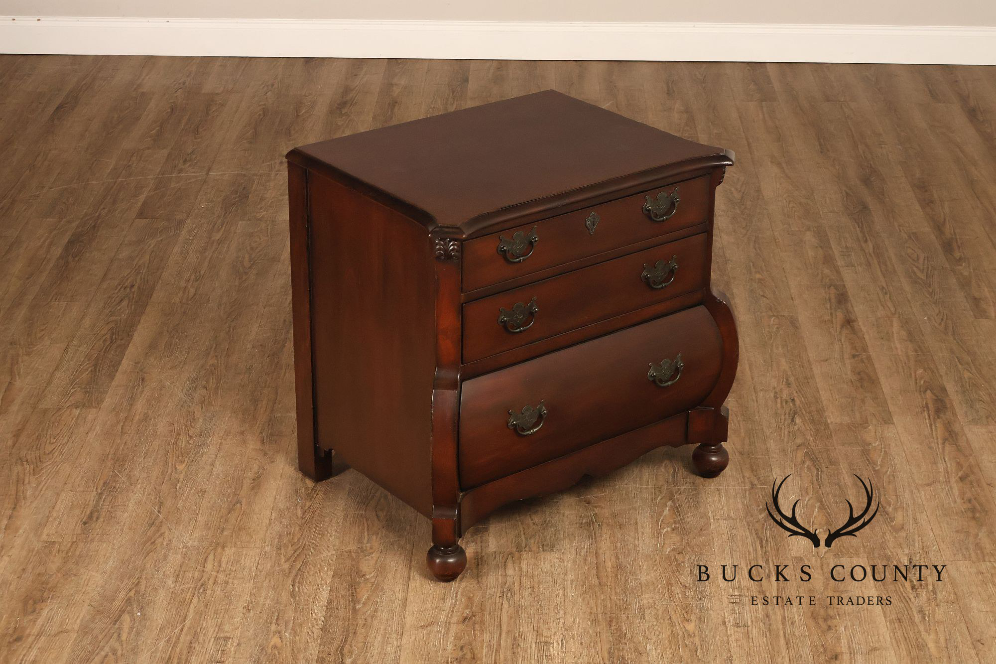 Ralph Lauren Signed Mahogany Bombe Chest Of Drawers