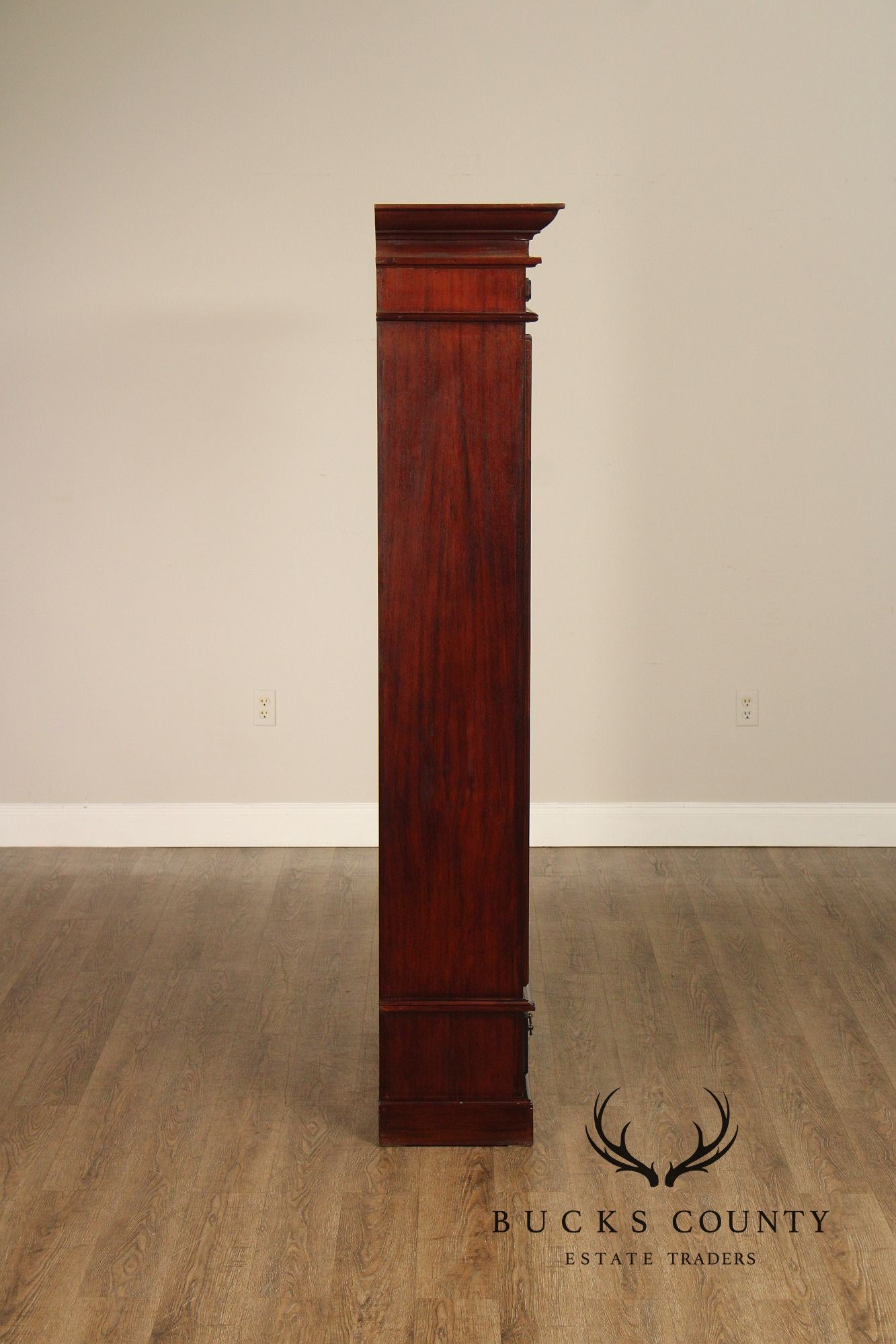 Mahogany Pair Of Tall Open Bookcases With Drawers