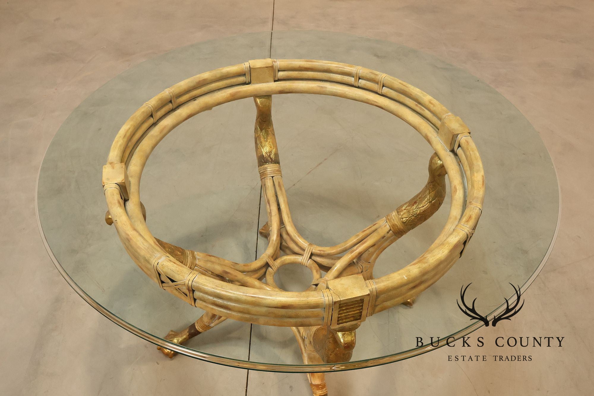 Maitland Smith 48" Round Glass Top Figural Dining Table