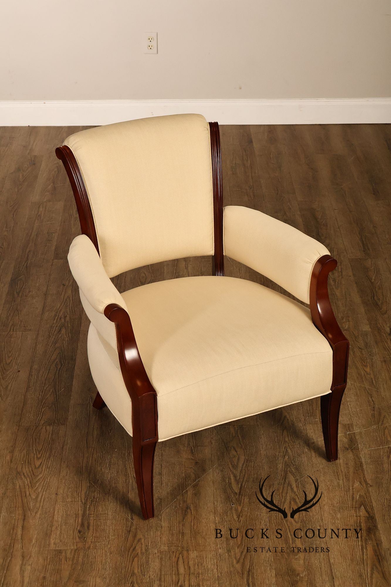 Baker French Art Deco Style Pair of Mahogany Armchairs